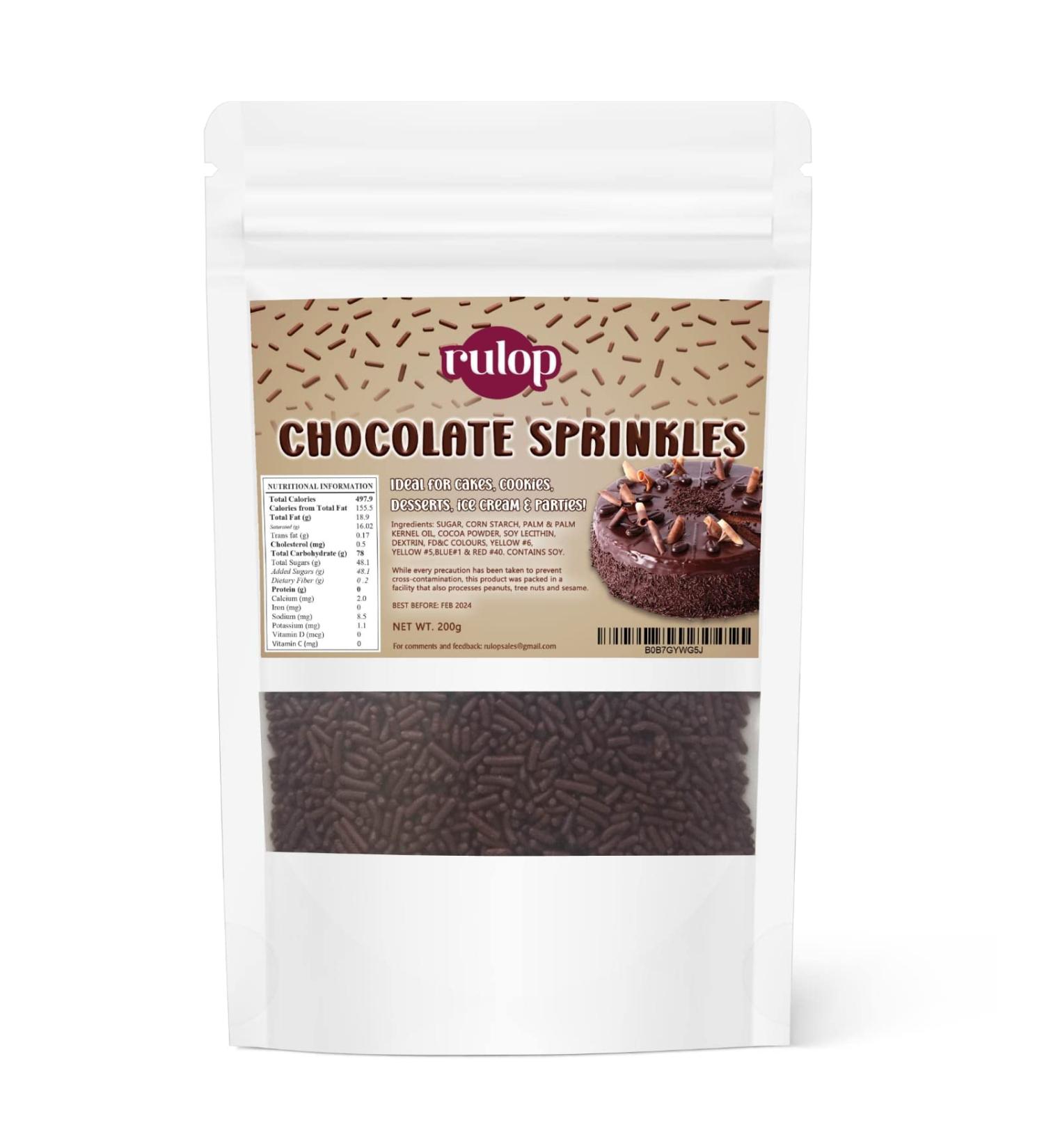 Rulop Chocolate Sprinkles 200g Dairy Free Resealable Chocolate Strands Perfect for Topping Cakes and Ice Cream - Buy Online on GoSupps.com