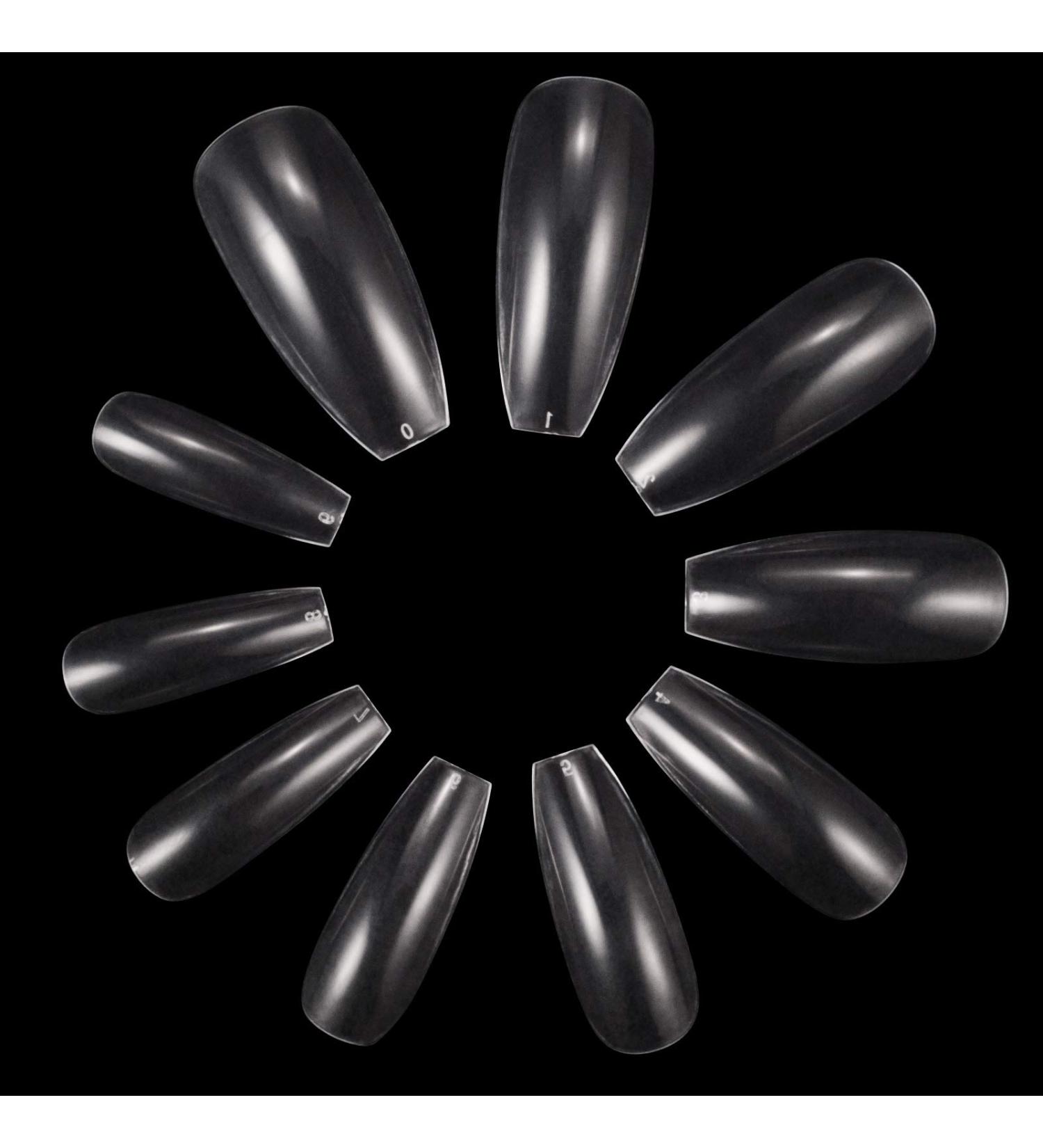 500 Ballerina Coffin Shape False Nails - Transparent Artificial Fingernails for DIY Nail Art & Studios - 10 Sizes Available - Buy Online on GoSupps.com