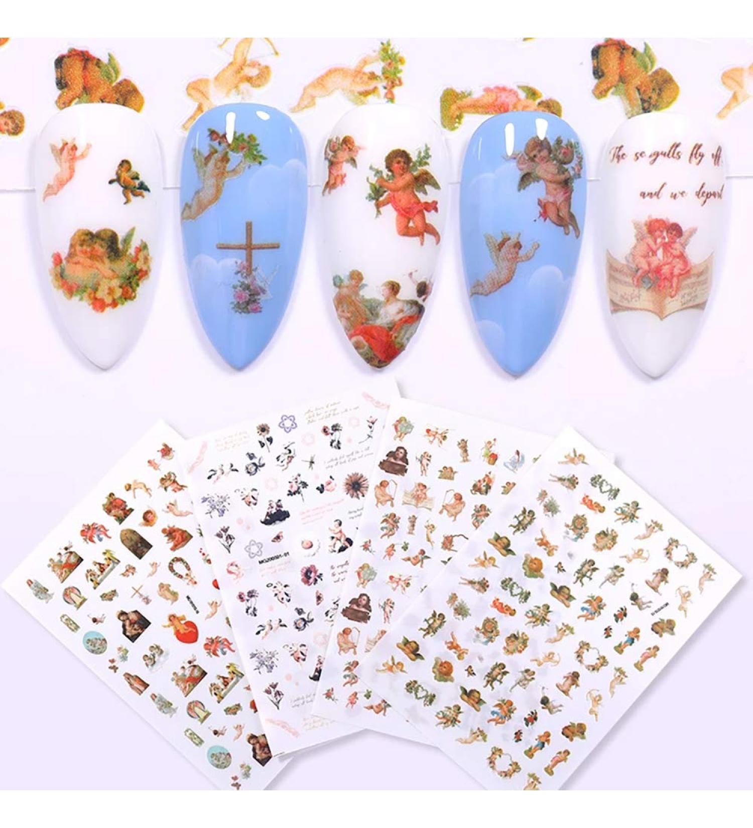 Angel Nail Stickers - 3D Self-Adhesive Baby Angels & Baroque Flower Decals for Women - Valentine's Day Nail Decorations (4 Sheets) - Buy Online on GoSupps.com