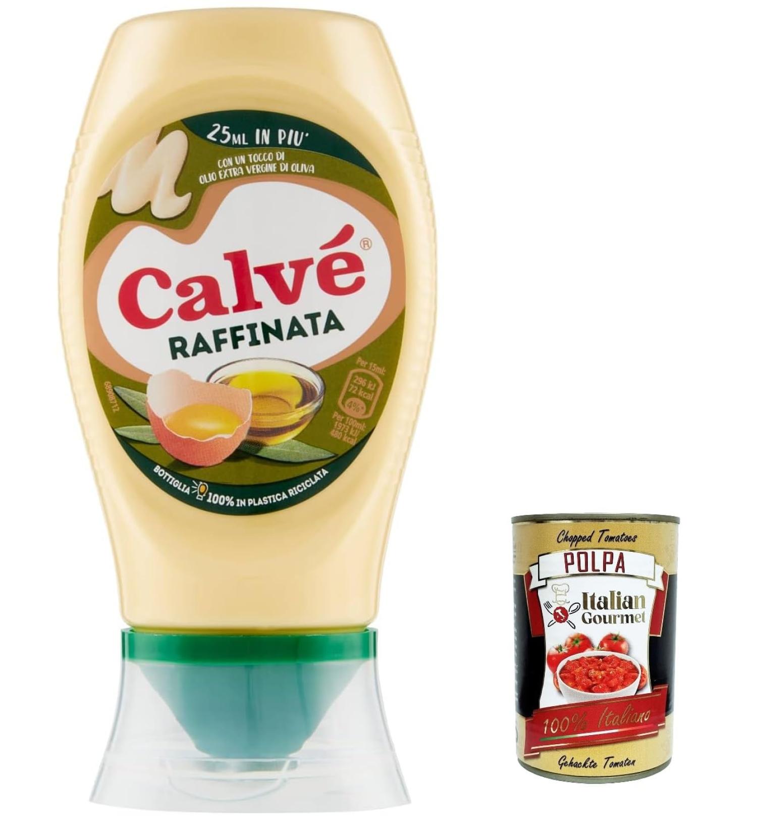 Calv Maionese Raffinata Extra Virgin Olive Oil Additive - Ideal for Meat and Vegetables - Gluten Free - Top Down 250ml + Italian Polpa Gourmet - 400g - Buy Online on GoSupps.com