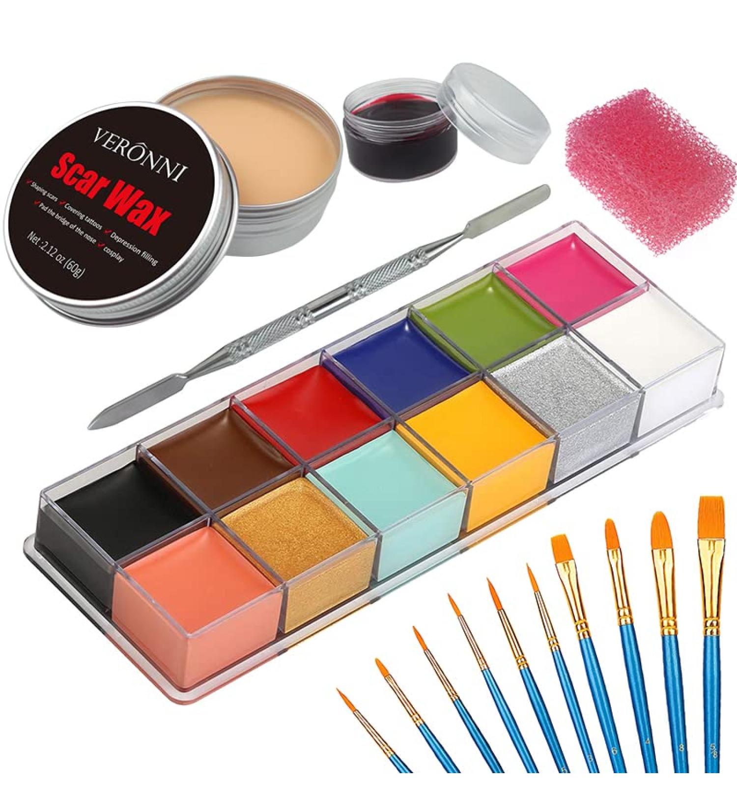 VERONNI 6PCS SFX Makeup Kit - Halloween Face Body Paint Oil with Special Effects Wound Scar Wax, Fake Scab Blood, Brushes, Sponge - Buy Online on GoSupps.com