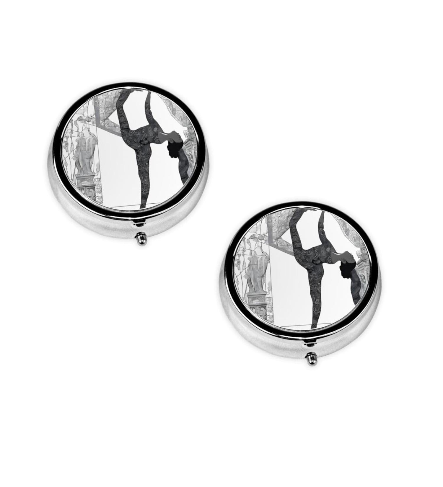 New Love Gymnastics Round Pill Box - 3 Compartment Portable Travel Medicine Organizer | Mini Decorative Pocket Purse for Vitamins & Tablets - Buy Online on GoSupps.com
