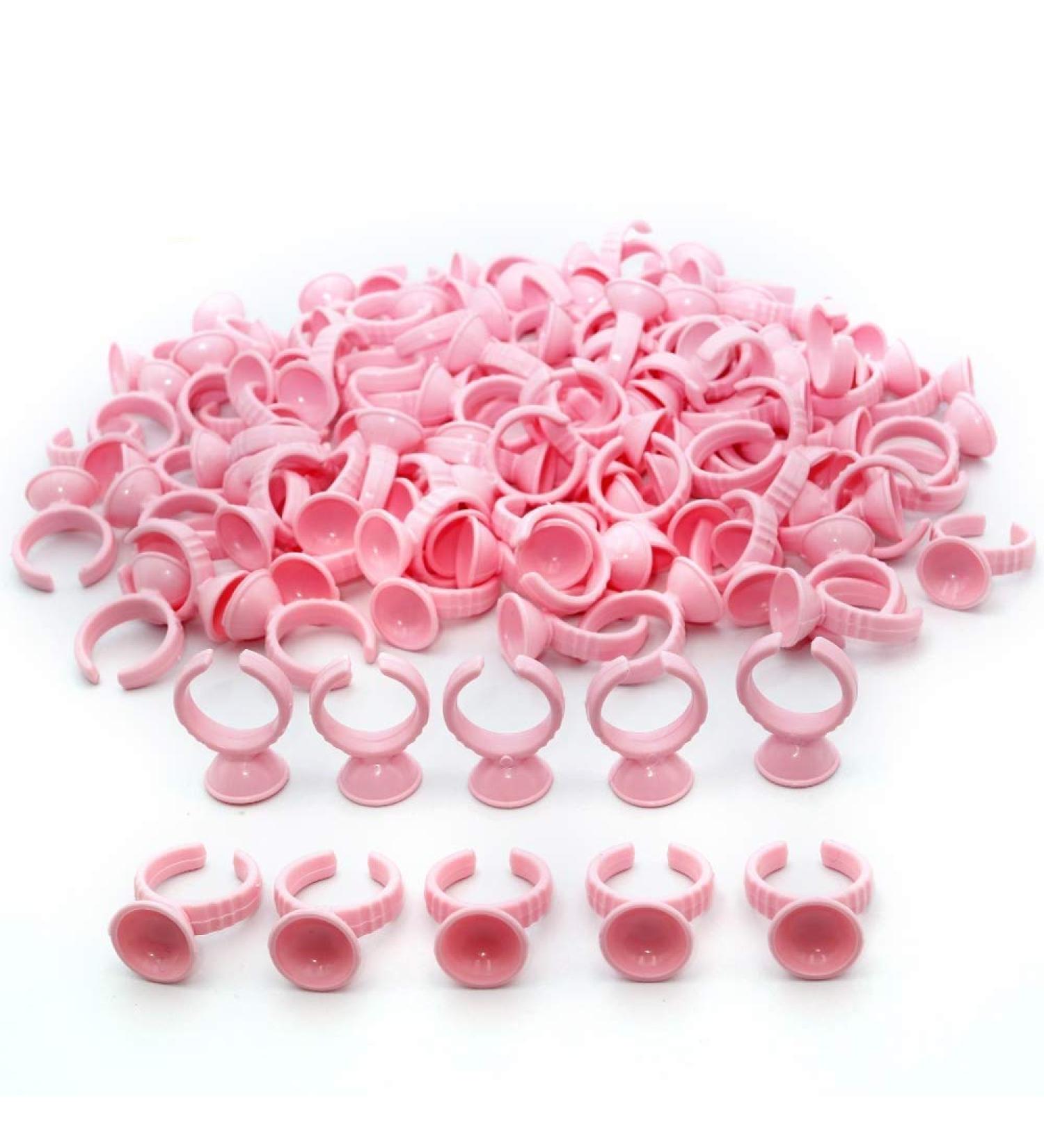 100PCS Pink Disposable Plastic Nail Art Tattoo Glue Rings Holder - Eyelash Extension Pigment Holders - Beauty Tools (Pink) - Buy Online on GoSupps.com