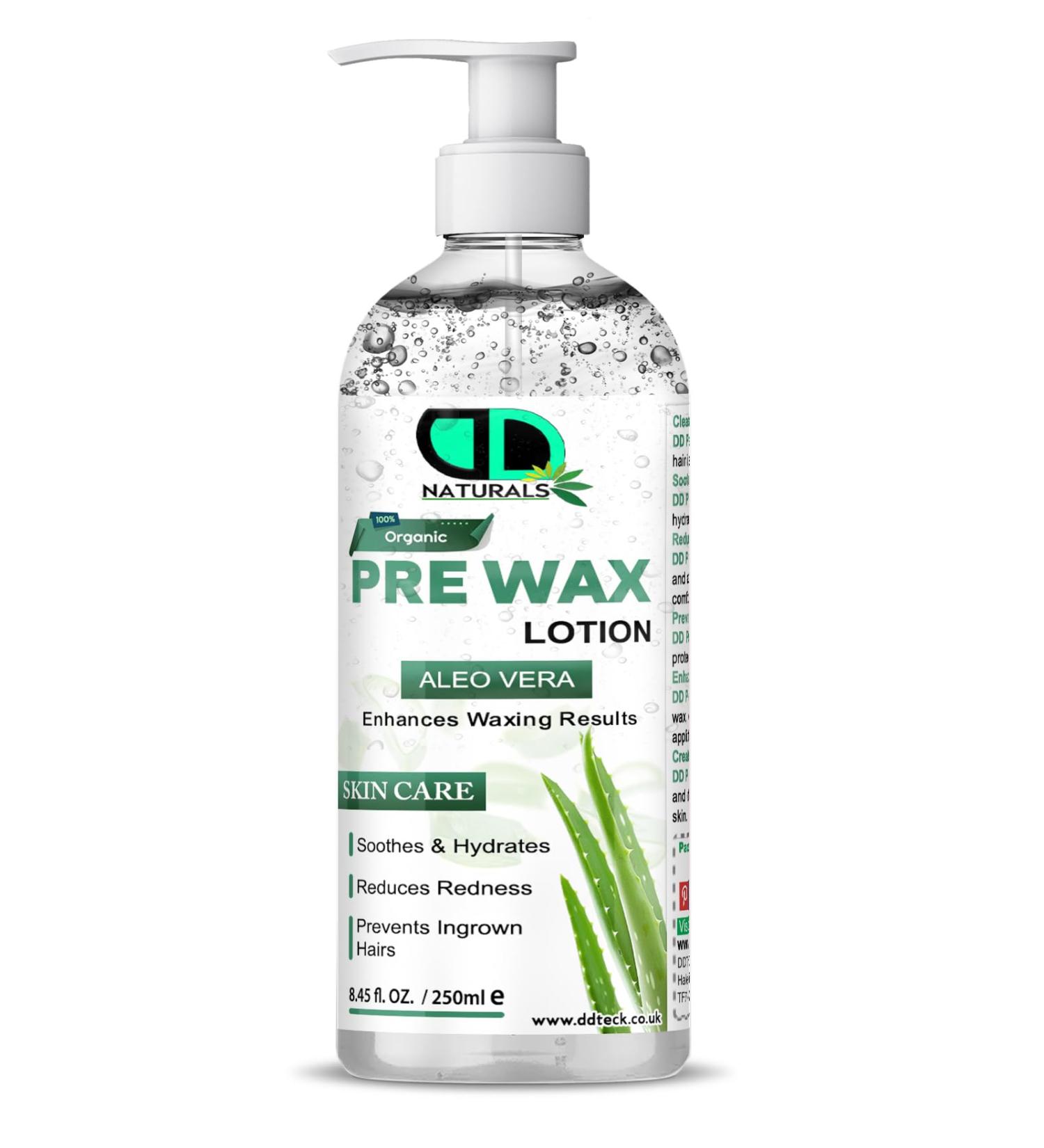 DD teck 100% Organic Pre-Wax Lotion - Moisturizing formula for smooth soft skin before waxing reduces redness and irritation for a more comfortable waxing experience.