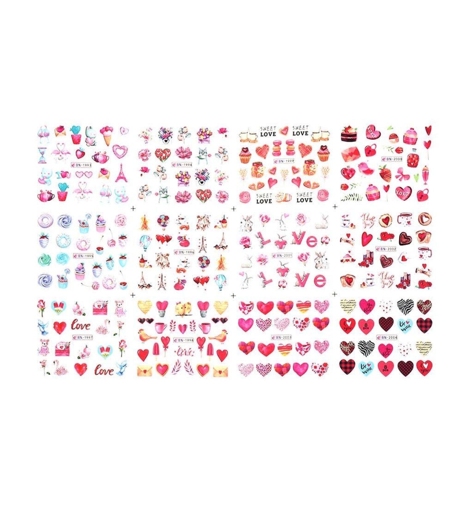 12 Design/Sheet Nail Art Decorations Manicure Butterfly-shape Rose Flower Newspaper Nail Stickers Valentine Retro Movie(BN1993-2004) - Buy Online on GoSupps.com