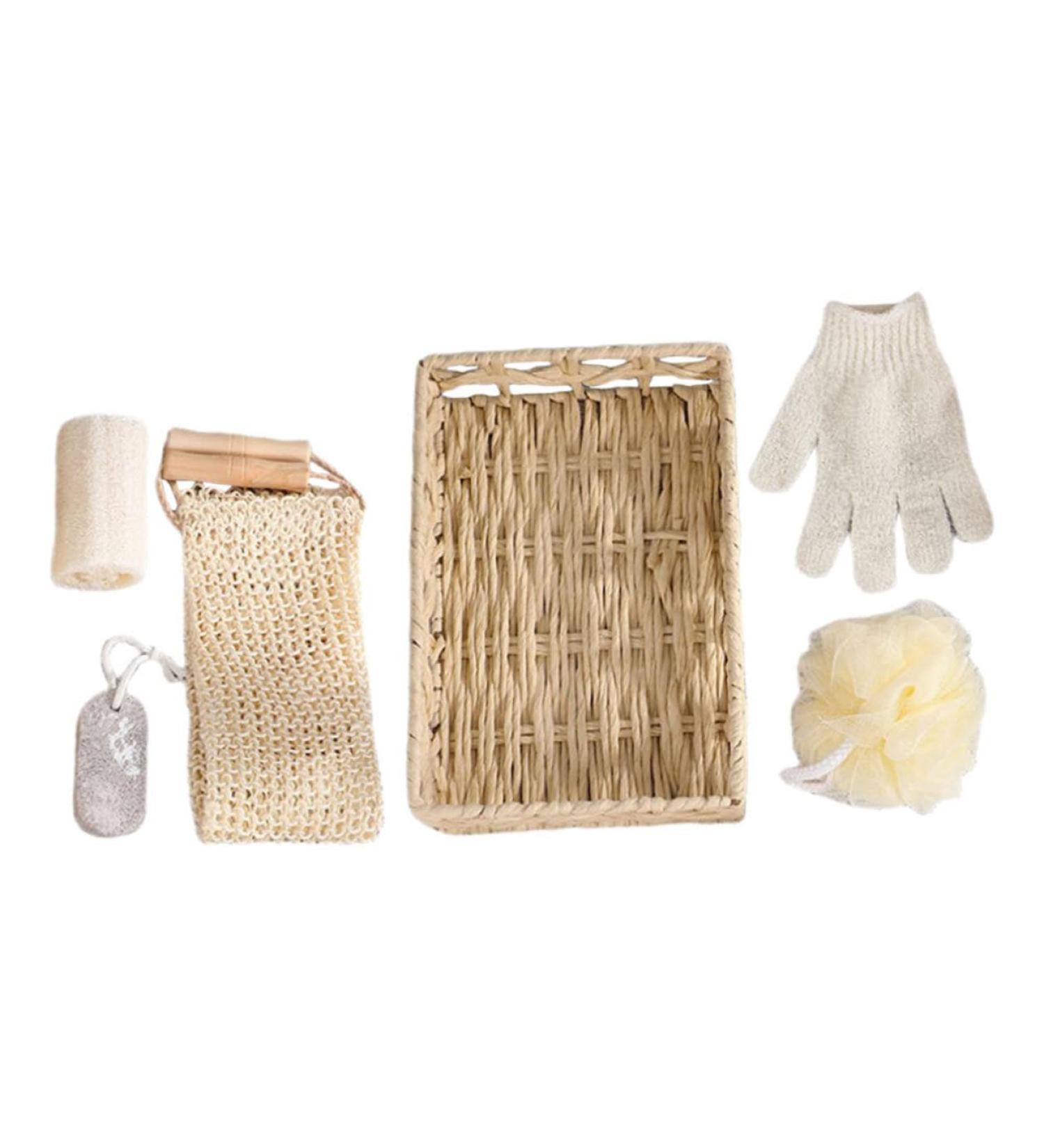 Ensemble Exfoliant Corps et Gommage des Pieds 6 Pi ces Manche en Bois et Corde de Jute Panier Rectangulaire 30x20x6 Cm Outil de Nettoyage Corporel Kit Bain Voyage pour Soin Spa - Buy Online on GoSupps.com