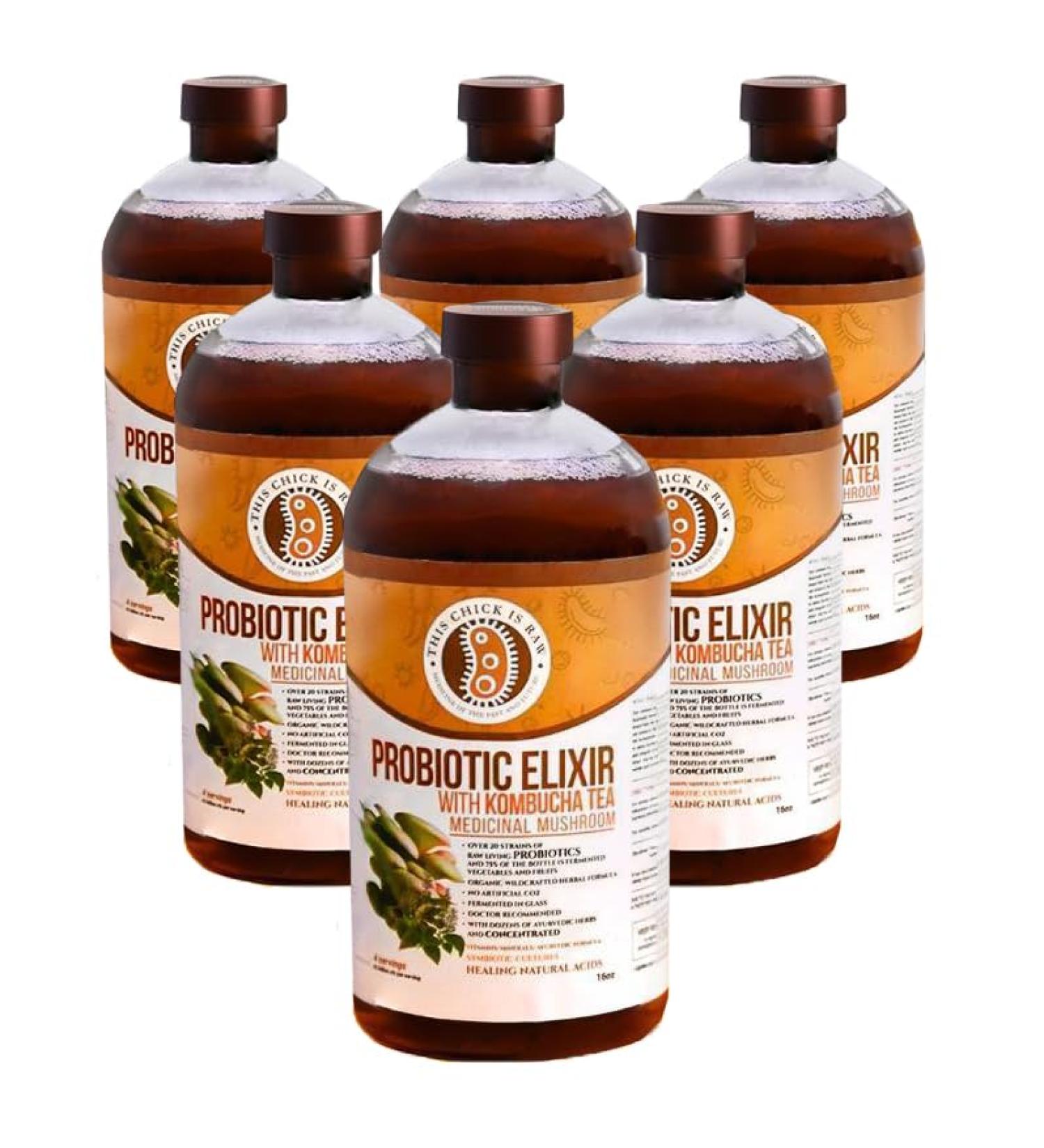 Probiotic Mushroom Elixir Kombucha Tea with Reishi Chaga Lion s Mane & Cordyceps | Gut Health Immune & Digestion Support | by This Chick Is Raw (Half Case) - Buy Online on GoSupps.com