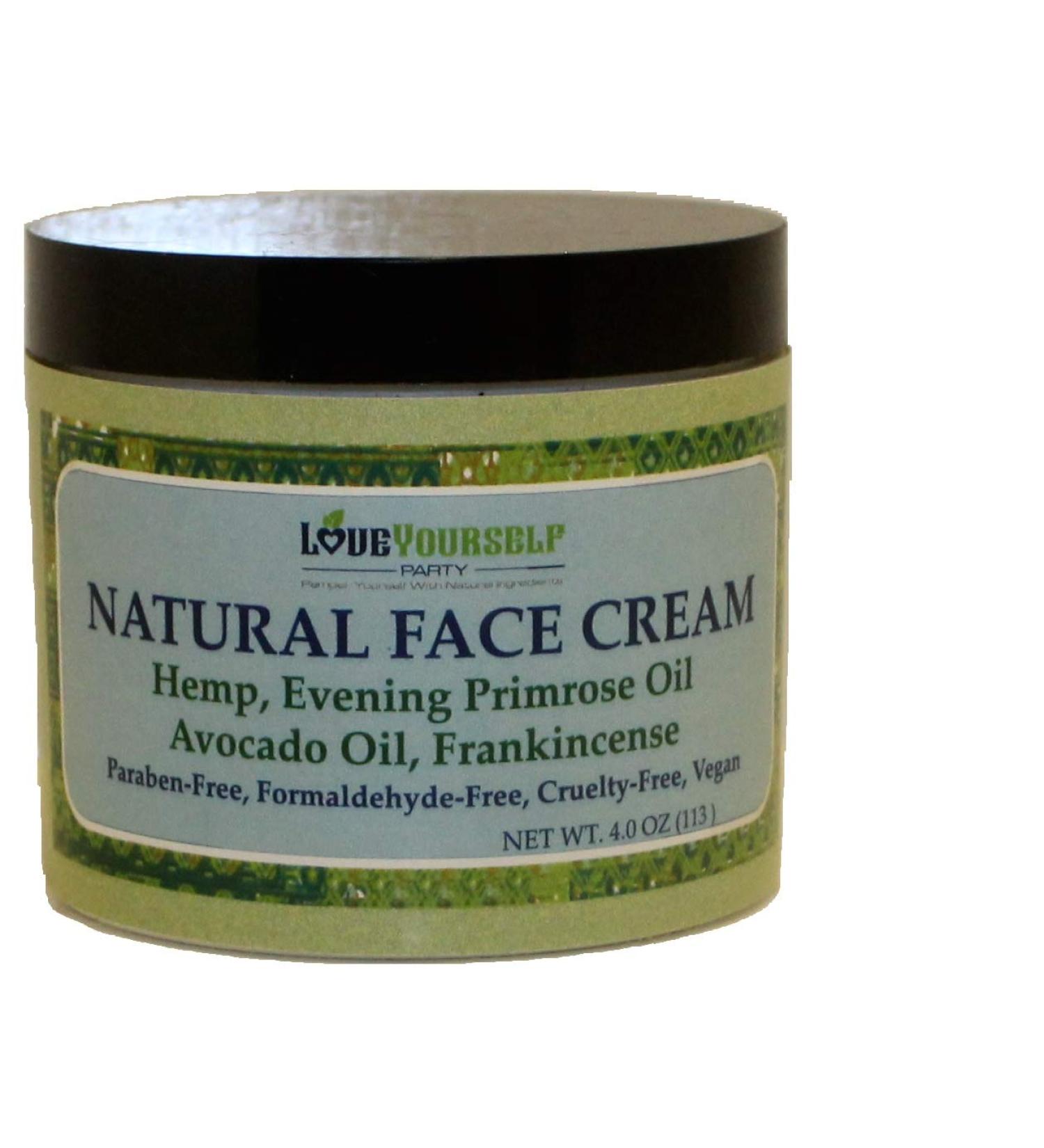 Love Yourself Party Natural Face Cream with Hemp, Frankincense, Evening Primrose Oil, and Avocado - Anti-Aging Moisturizer for Wrinkles - Buy Online on GoSupps.com