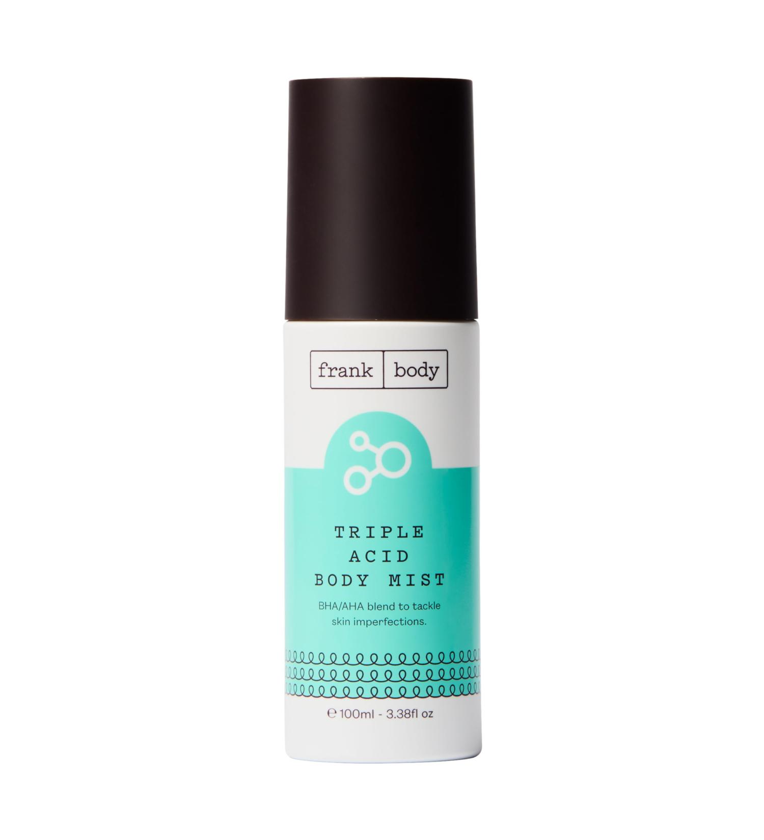 frank body Triple Acid Body Mist | Vegan Cruelty Free AHA/BHA Treatment | Tackle KP & Body Breakouts with Glycolic Acid & Salicylic Acid | 3.38 fl oz / 100 mL - Buy Online on GoSupps.com