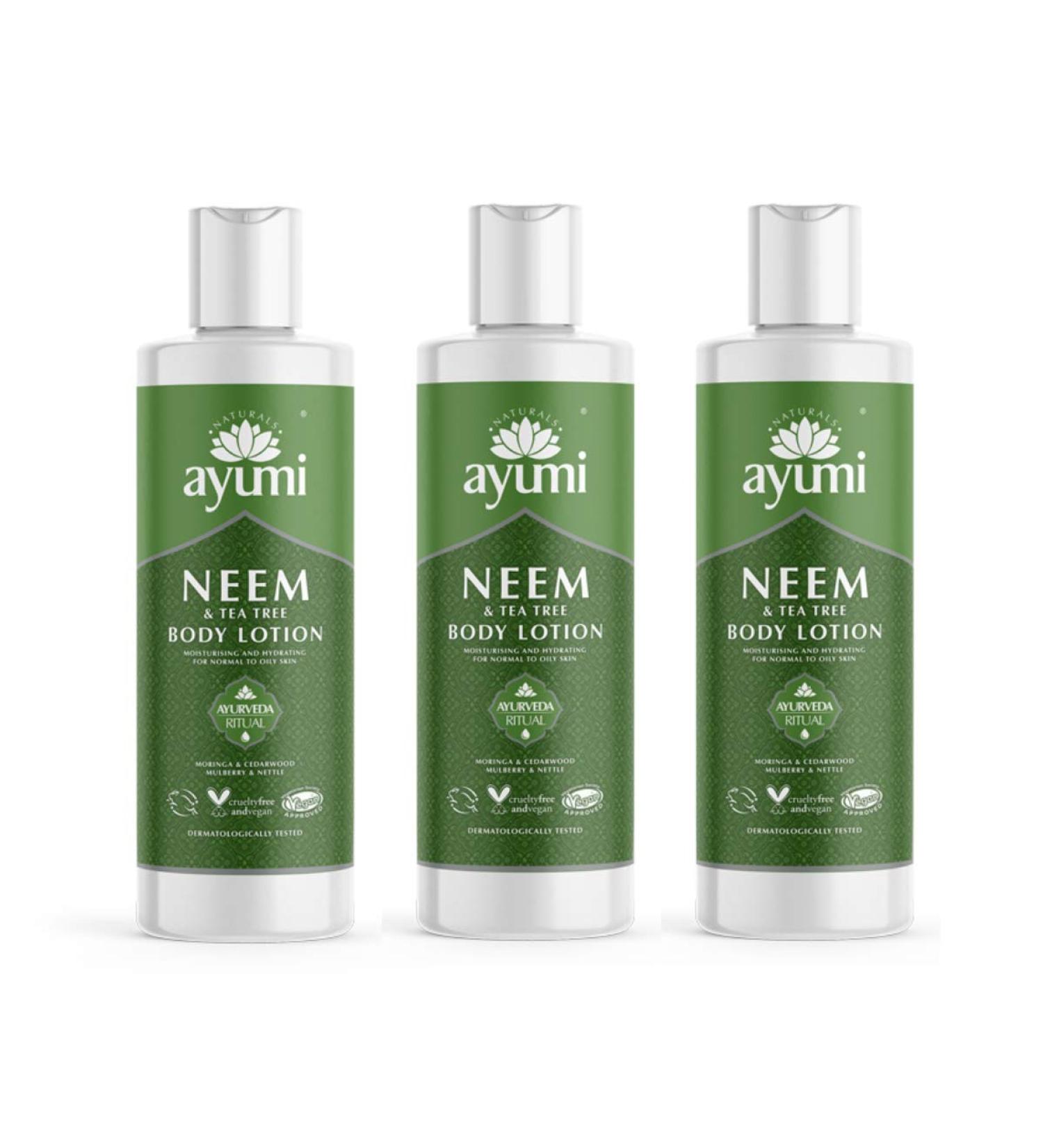 Ayumi Neem & Tea Tree Body Lotion - Vegan Cruelty-Free Dermatologically Tested | 3 x 250ml - Shop Internationally! - Buy Online on GoSupps.com