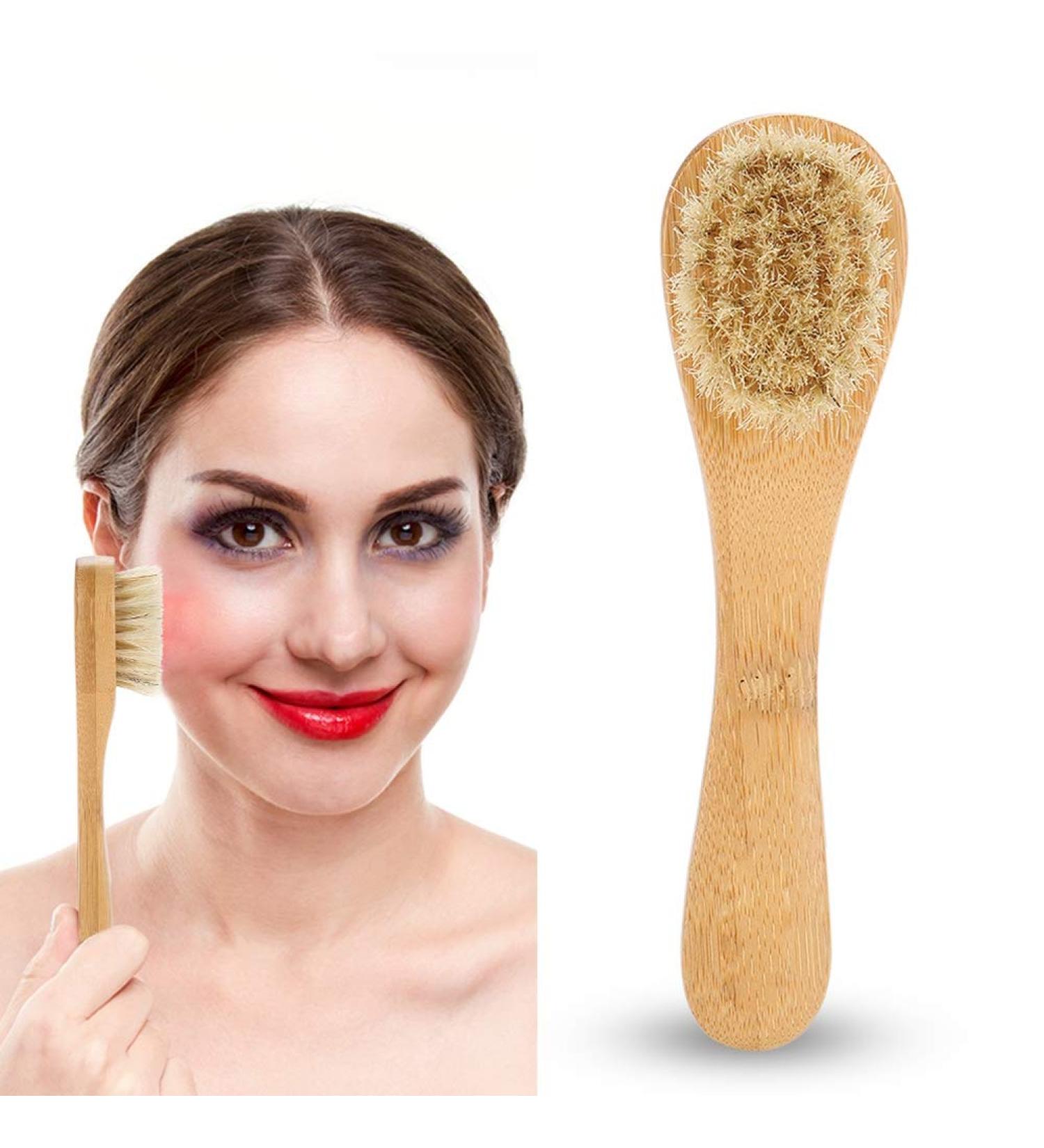 Premium Wooden Handle Facial Cleaning Brush | Natural Bristles for Men & Women - Perfect for Dry Brushing & Exfoliation - Buy Online on GoSupps.com