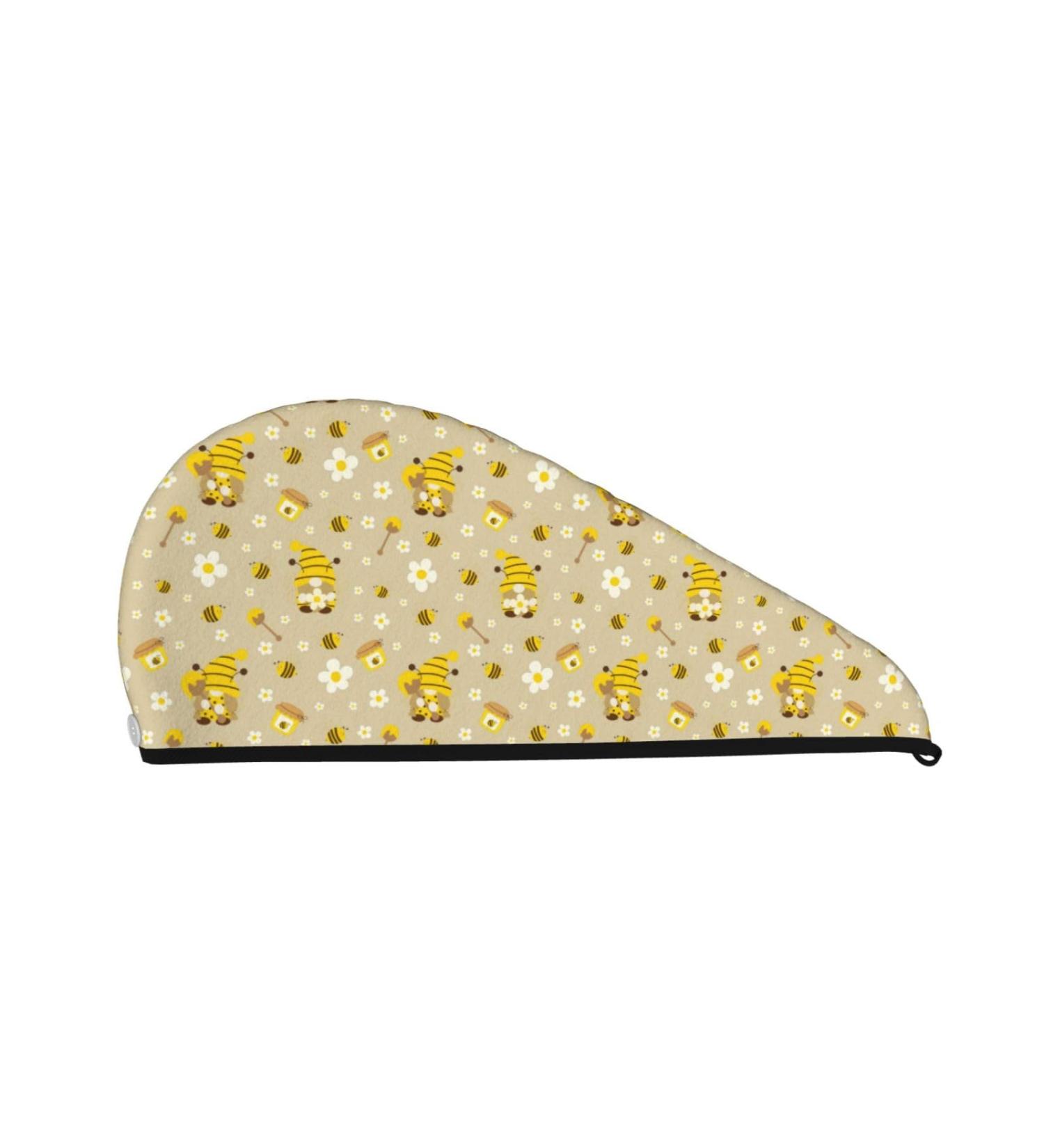 Hair Towel Wrap with Button Quick Drying Towel Turban & Cute Bee Gnomes Design for Effortless Hair Care - Buy Online on GoSupps.com