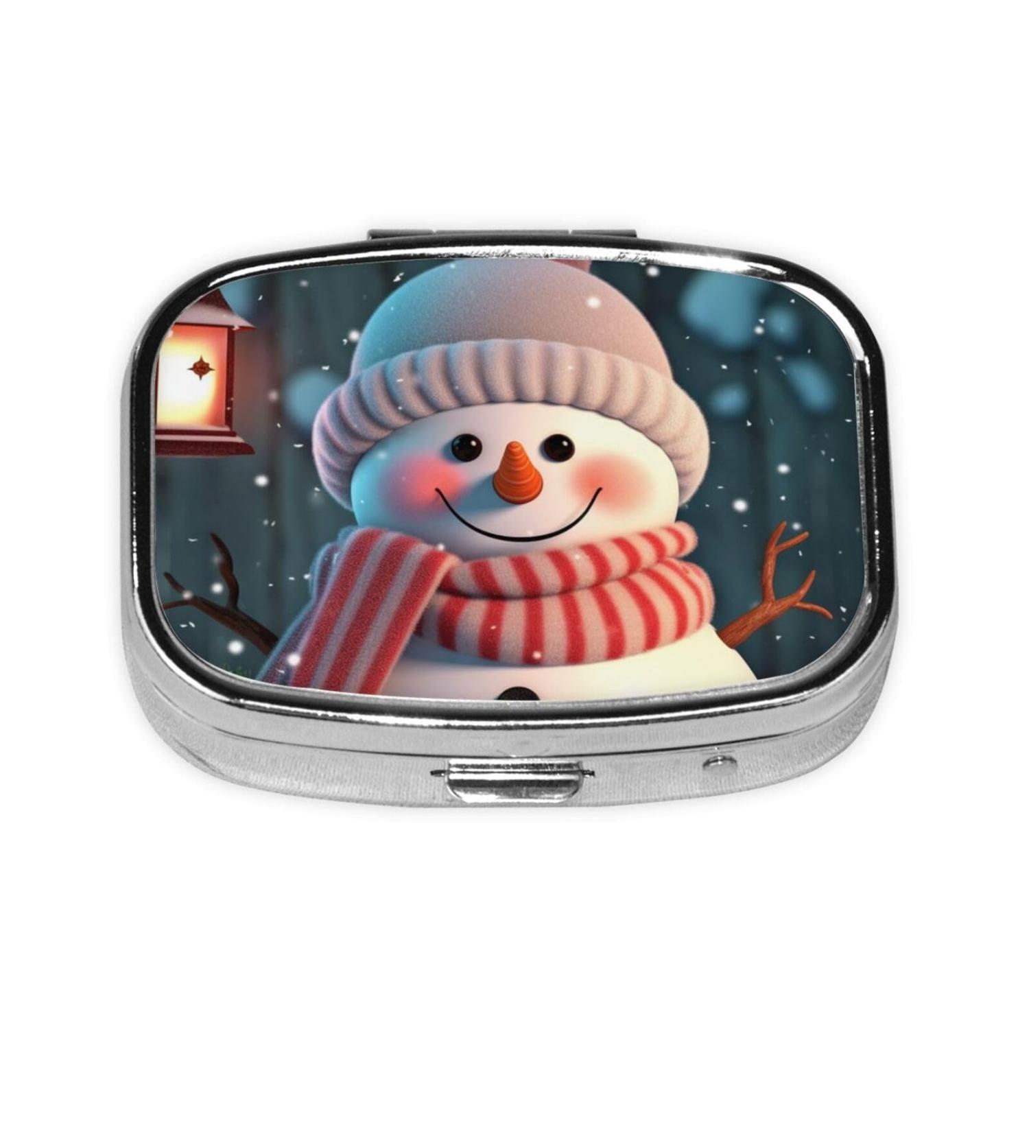 Portable Cute Snowman Printed Square Pill Box - Travel Medicine Organizer for Easy Access - Buy Online on GoSupps.com
