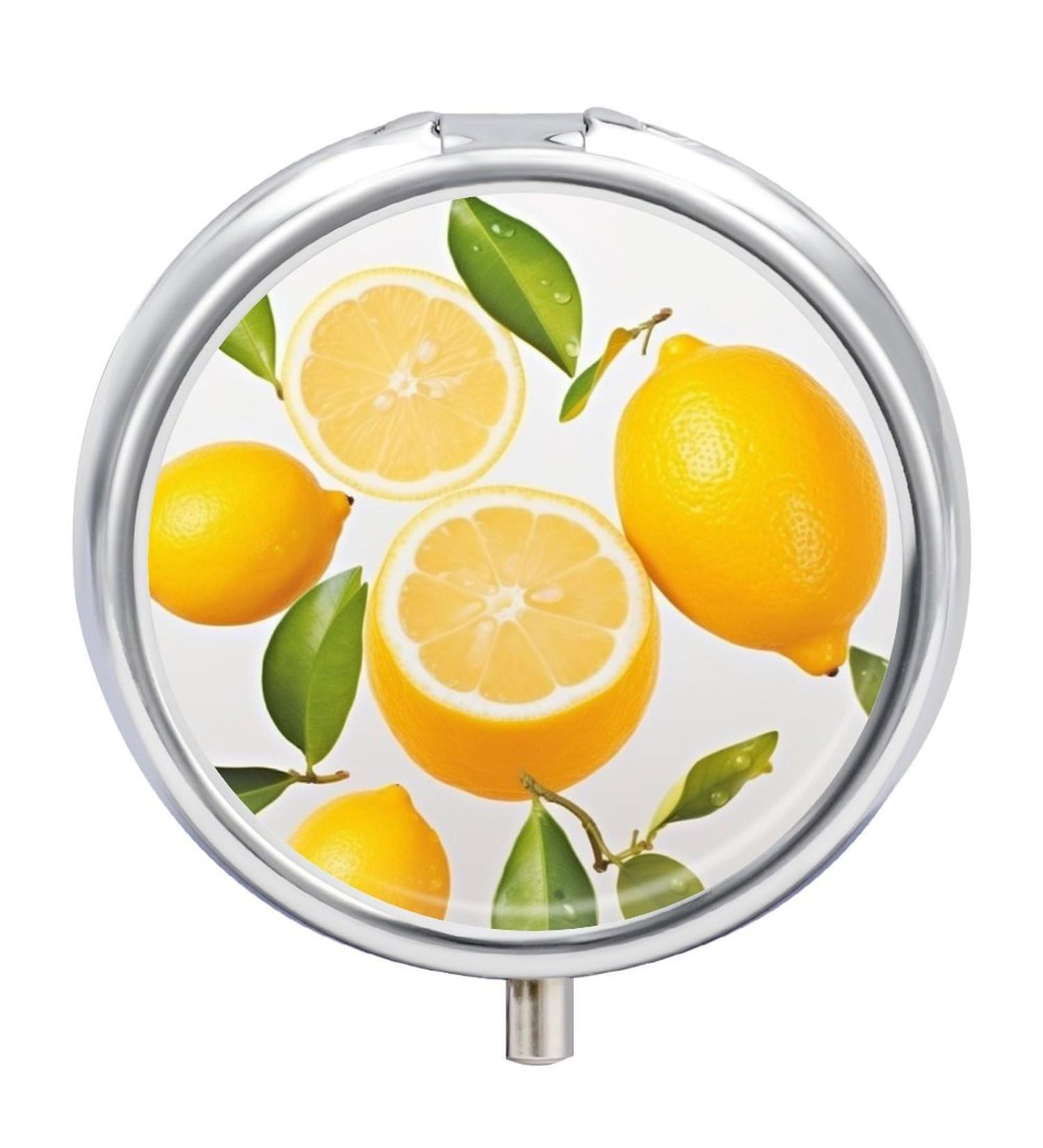Portable 3 Compartment Pill Box - Travel-Friendly Lemon Print Pill Organizer for Purse & Pocket - Buy Online on GoSupps.com