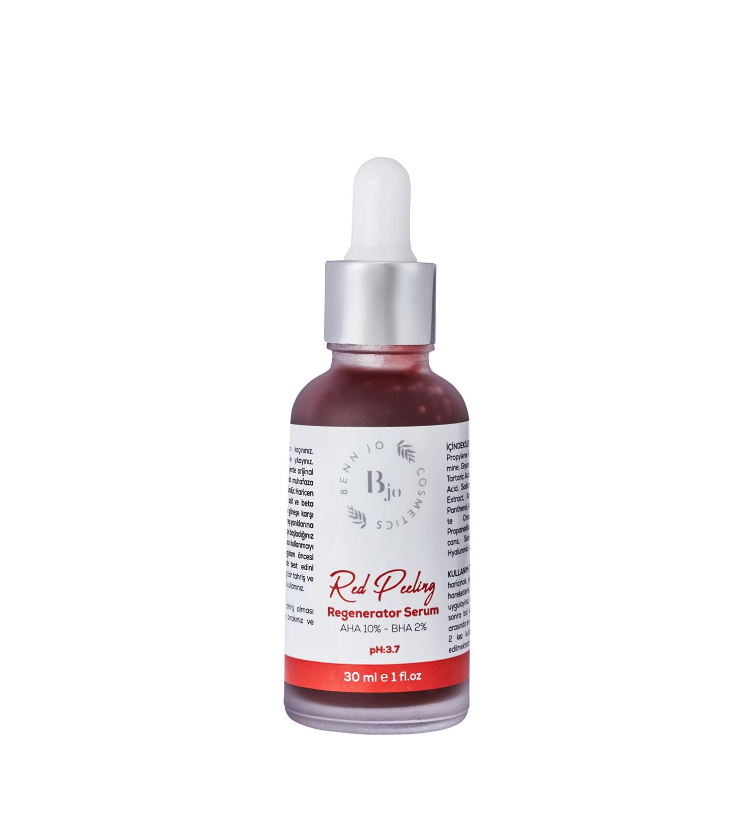 Bennjo Cosmetics Red Peeling Serum | AHA 10% + BHA 2% Pore Refining & Brightening | Daily Facial Serum for All Skin Types - 1 Fl Oz - Buy Online on GoSupps.com