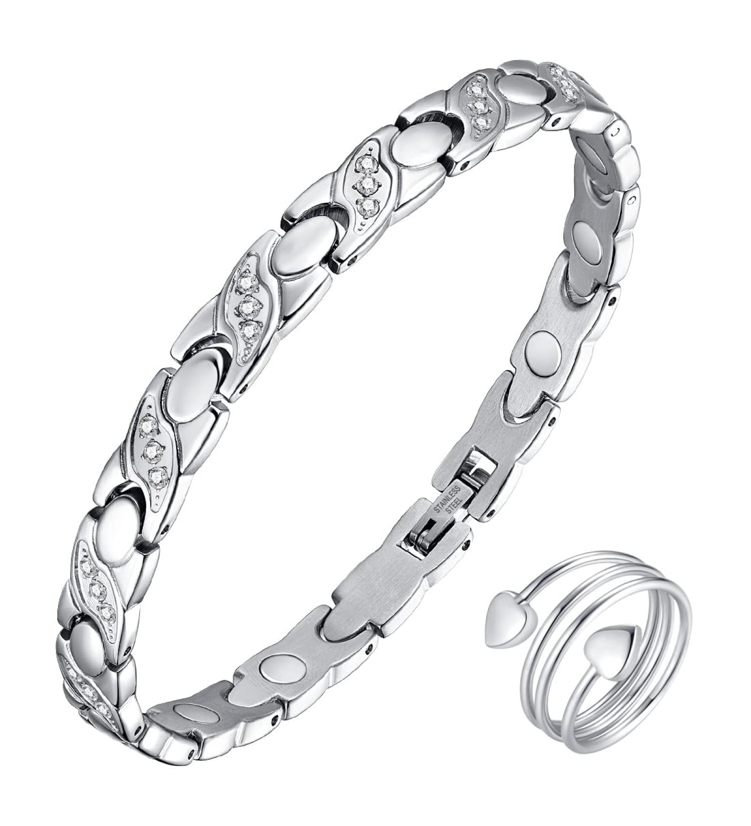 Vicmag Magnetic Bracelet for Women - Ultra Strength Titanium Steel with Silver Crystal X-Shape | Gift Set with Removal Tool - Buy Online on GoSupps.com