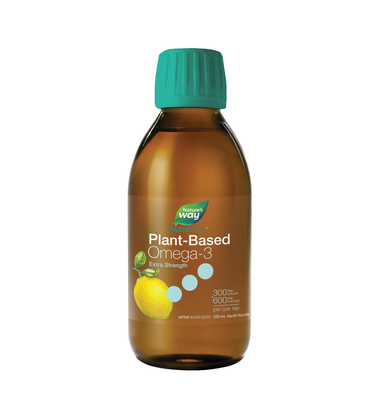 Nature's Way NutraVege Plant-based Omega 3 Supplement Extra Strength Formula Vegetarian EPA + DHA from Algal Oil Vegan Lemon Flavour 200 mL Liquid - Buy Online on GoSupps.com