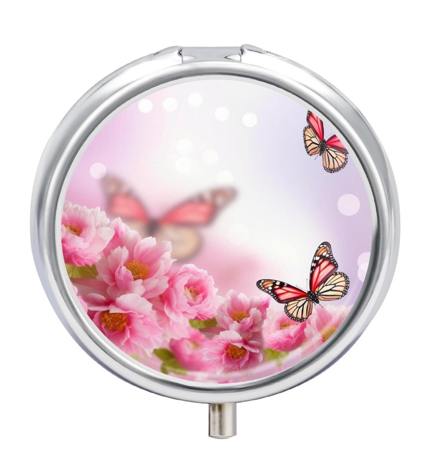 Portable 3 Compartment Pill Box | Travel-Friendly Floral & Butterfly Design | Compact Pill Organizer for Purse & Pocket - Buy Online on GoSupps.com
