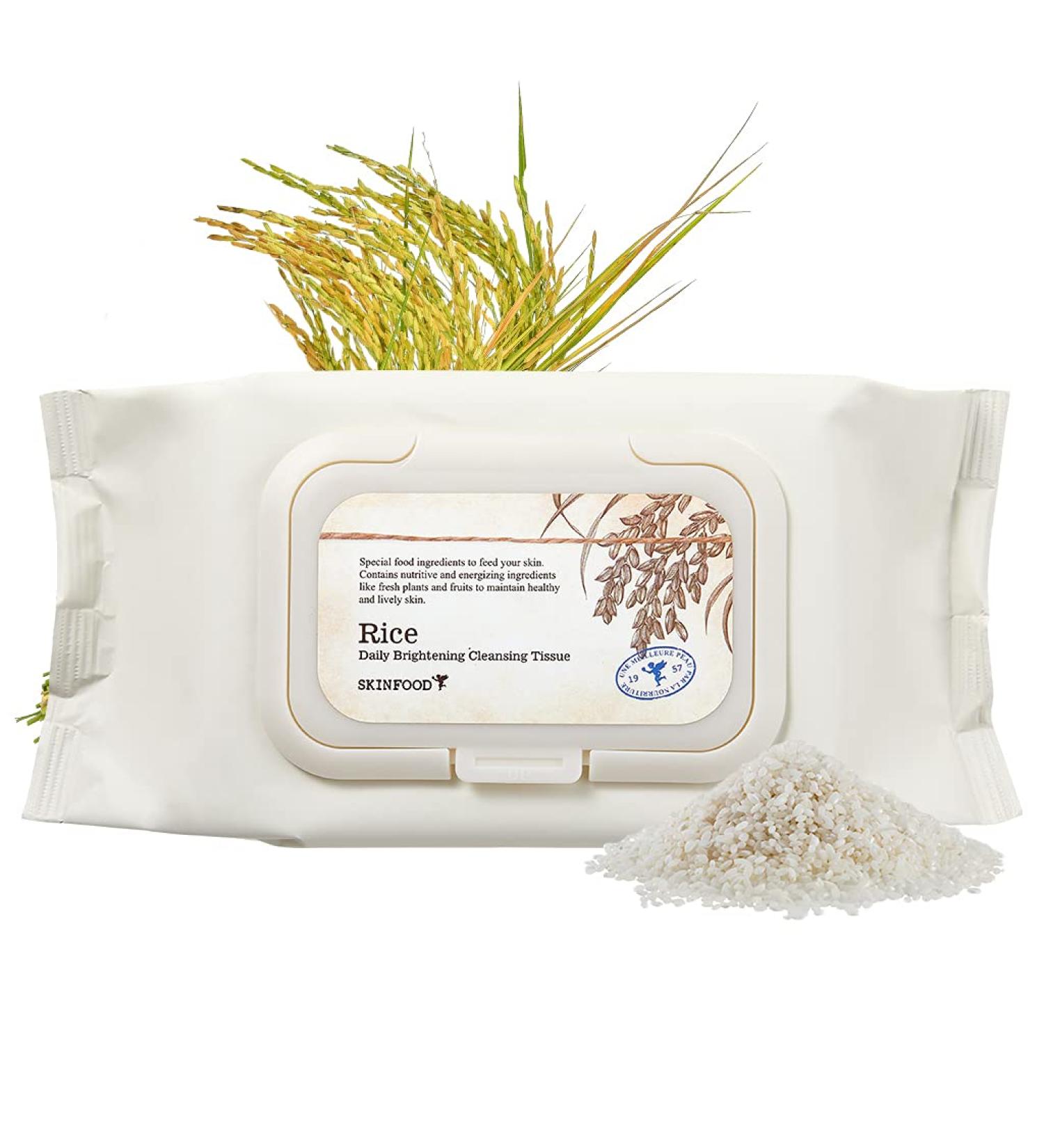 Skinfood Rice Daily Brightening Cleansing Tissue - 80 Sheets | 12.84 fl oz (380 ml) - Refresh & Cleanse - Buy Online on GoSupps.com