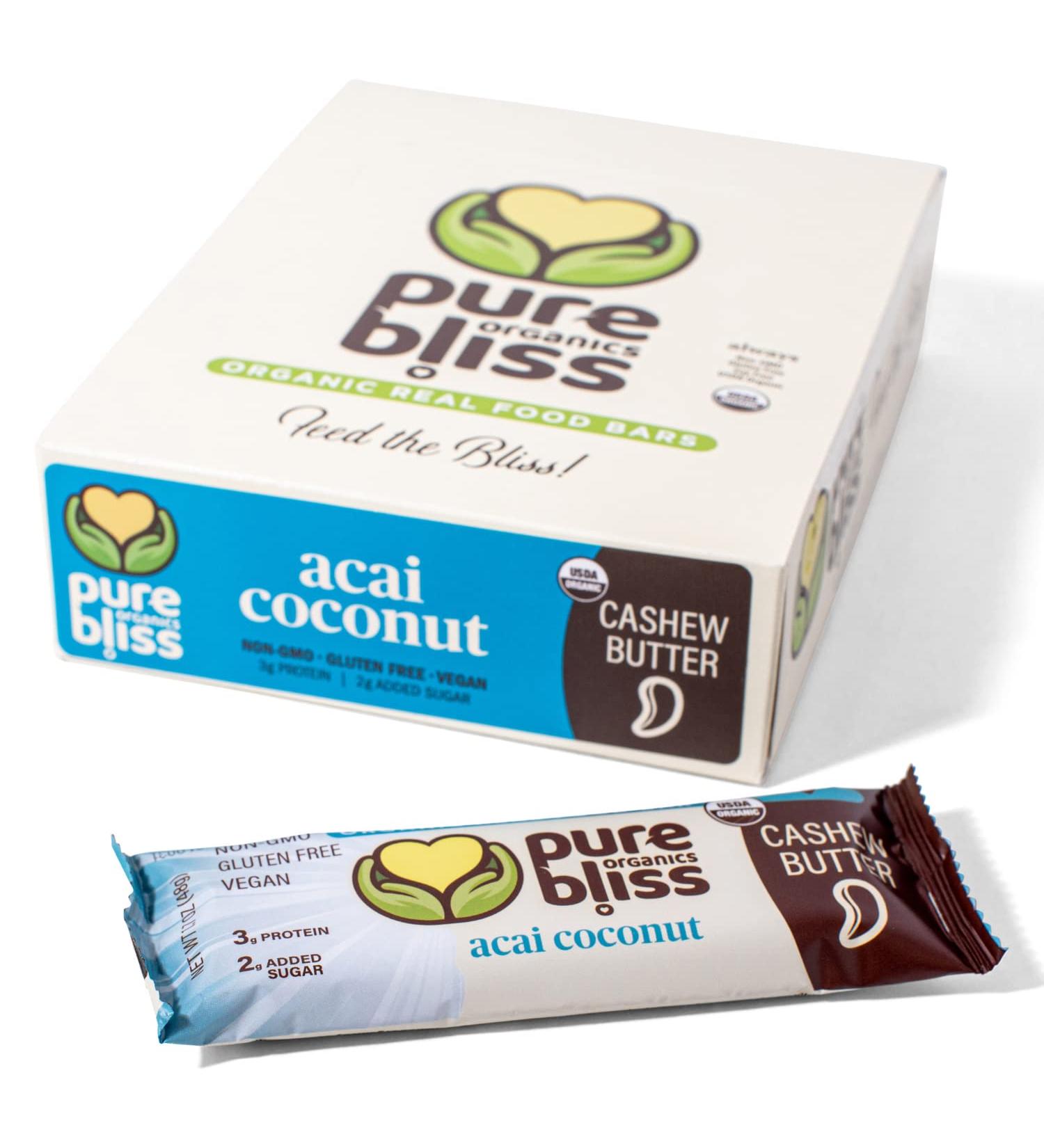 Organic Real Food Bar (Acai Coconut) Non-GMO Gluten Free Vegan Nutrition Bars Energy Bars Super Food Simple Ingredients Best Tasting Healthy Snack Breakfast Bars Dairy Free Soy Free Pure Bliss Organics (1.7 oz ba  - Buy Online on GoSupps.com