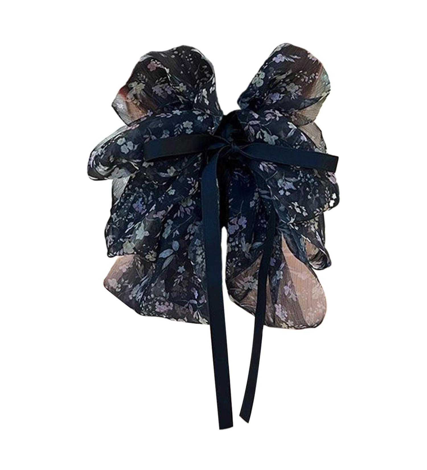 Smbcgdm Cute Hair Clip Ribbon Non-slip Ponytail Claw with Elegant Sweet Floral Print Large Bowknot Decor Girl Crabs Black - Buy Online on GoSupps.com