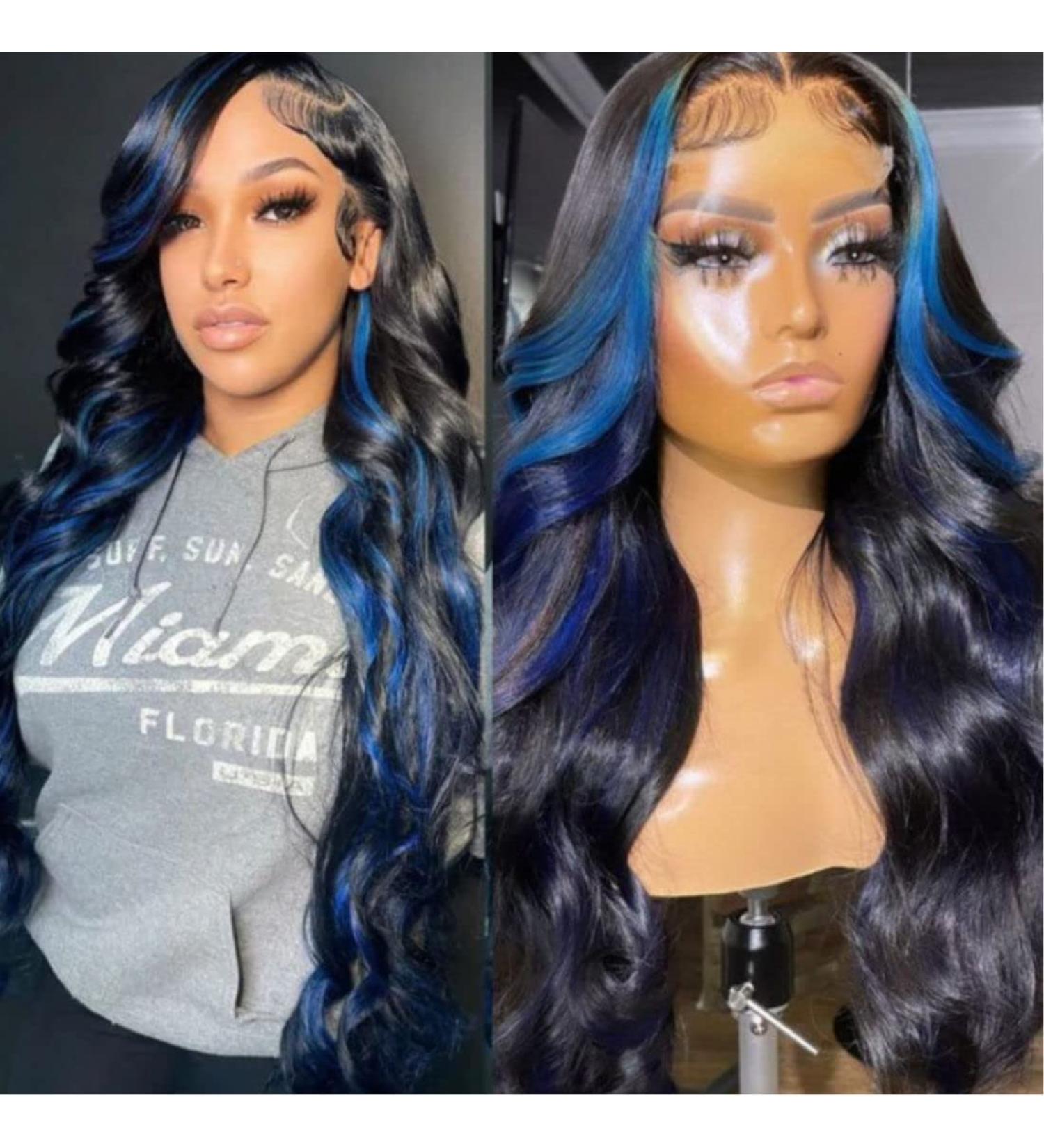 Beauty Forever Skunk Stripe Blue Dream Body Wave Lace Front Wig 20 inch - 150% Density Human Hair Wig for Women - Buy Online on GoSupps.com