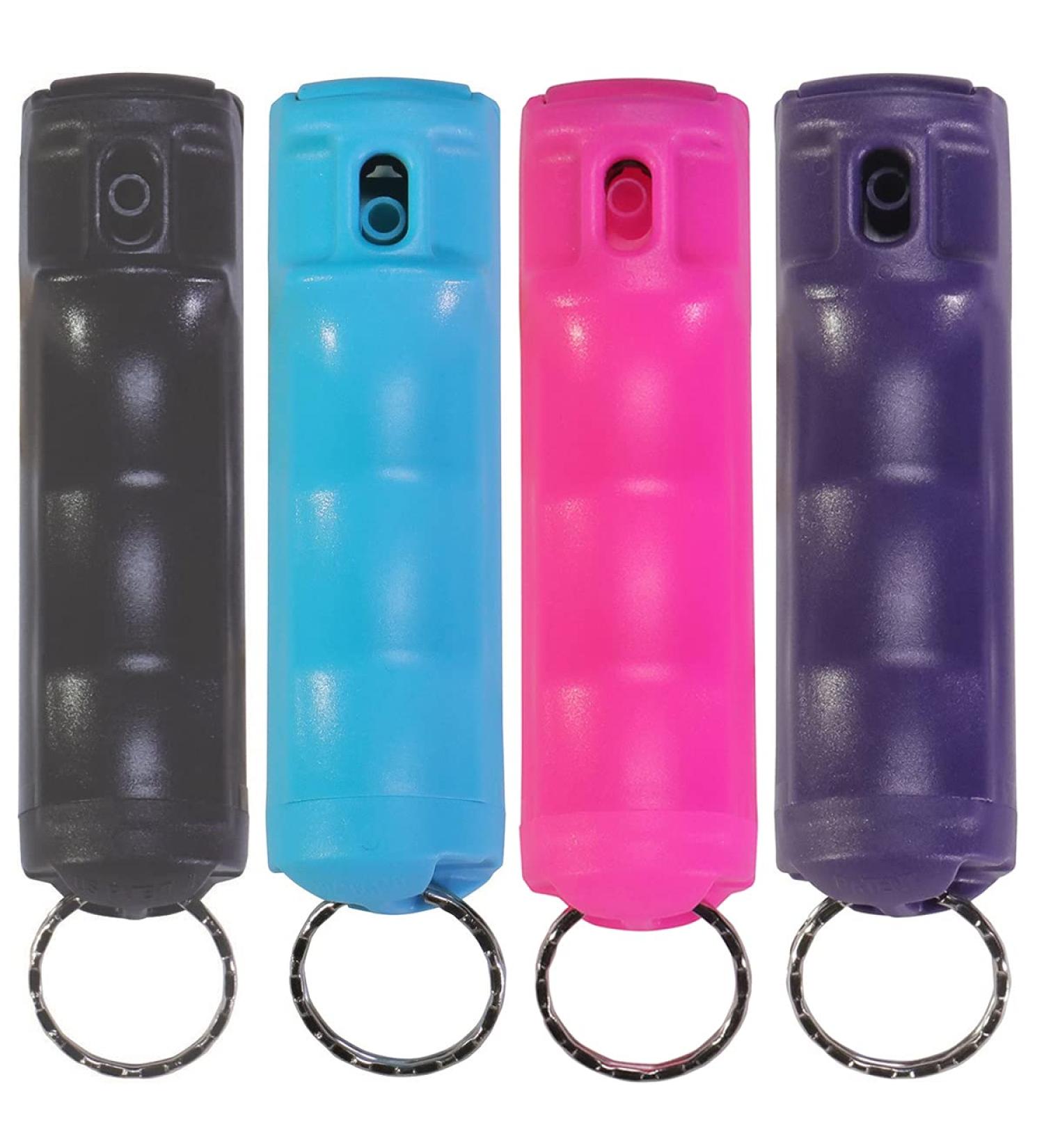 Zarc Vexor Police Strength Pepper Spray 4 Pack - 20+ Shots, 10-12 Ft. Range - Flip-Top Finger Grip (Black/Teal/Rose Pink/Purple) - Buy Online on GoSupps.com