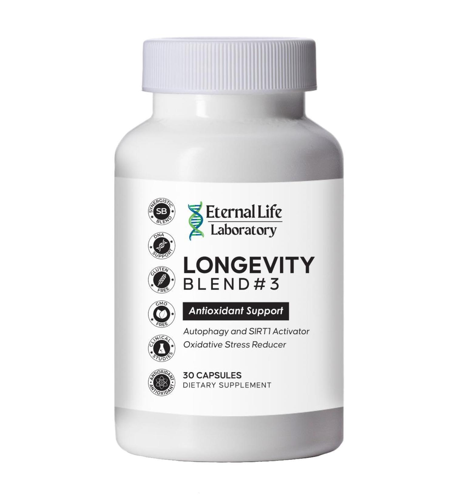 Longevity Blend #3 - Antioxidant Support Supplement with Resveratrol Fisetin & Pterostilbene | AMPK Activator & Anti-Aging Formula | 30 Capsules - Buy Online on GoSupps.com