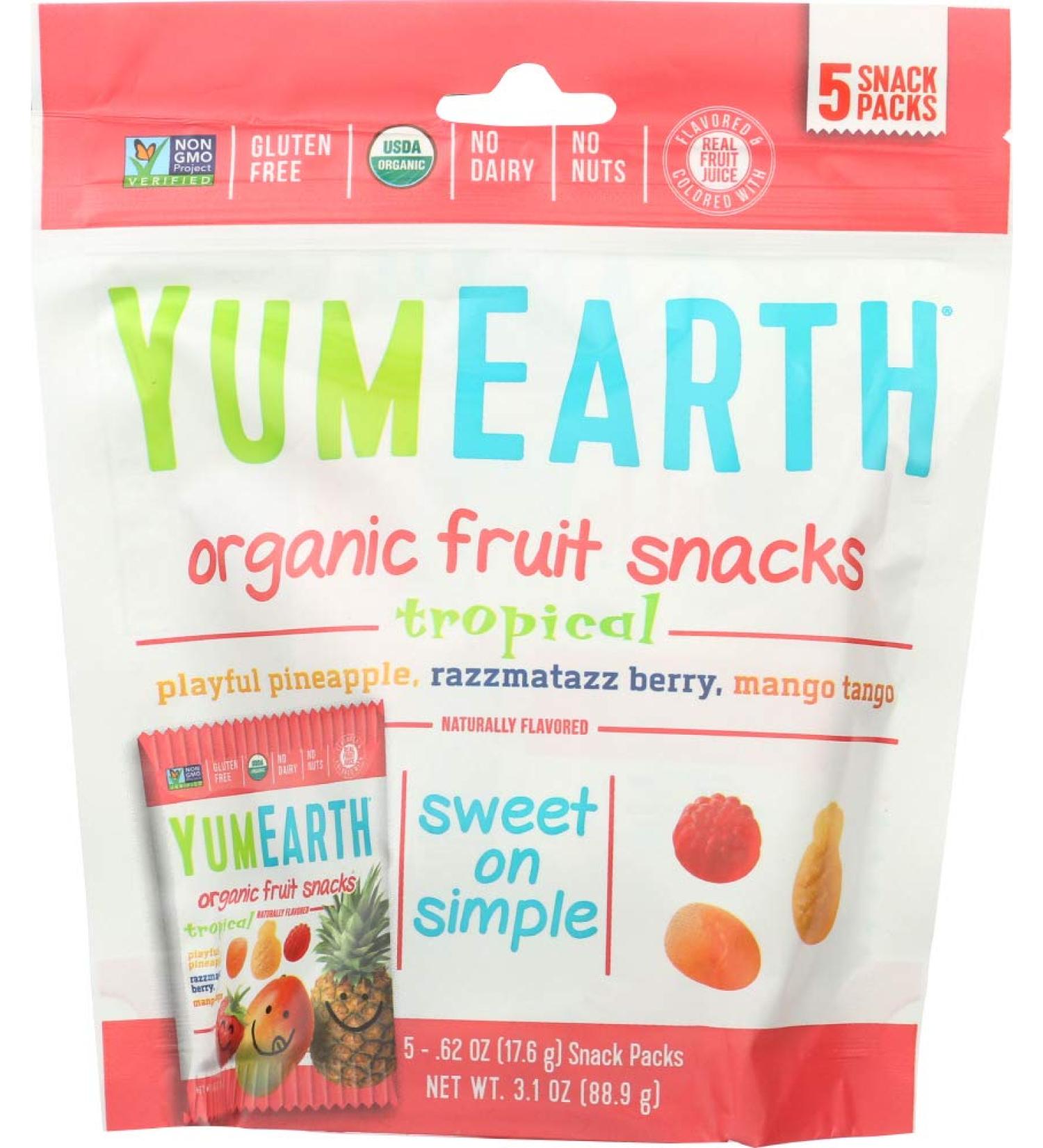 YumEarth Organic Tropical Fruit Snacks - 5 Packs (0.62 oz each) | Healthy Snacks - Buy Online on GoSupps.com