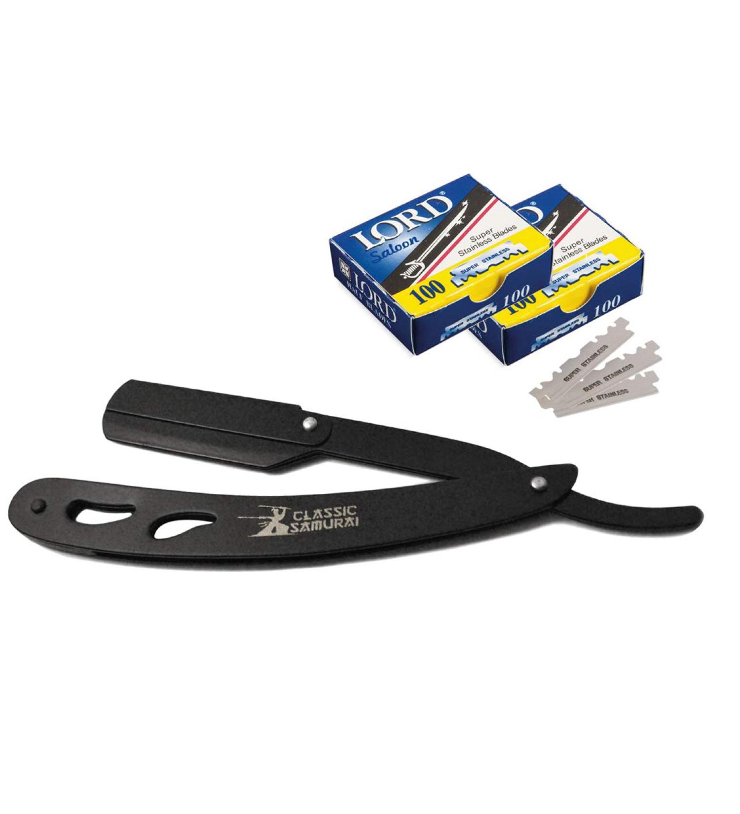 CS-102 Stainless Steel Professional Barber Shavette Razor Set - Matte Black with 200 Lord Blades | International Shipping Available - Buy Online on GoSupps.com