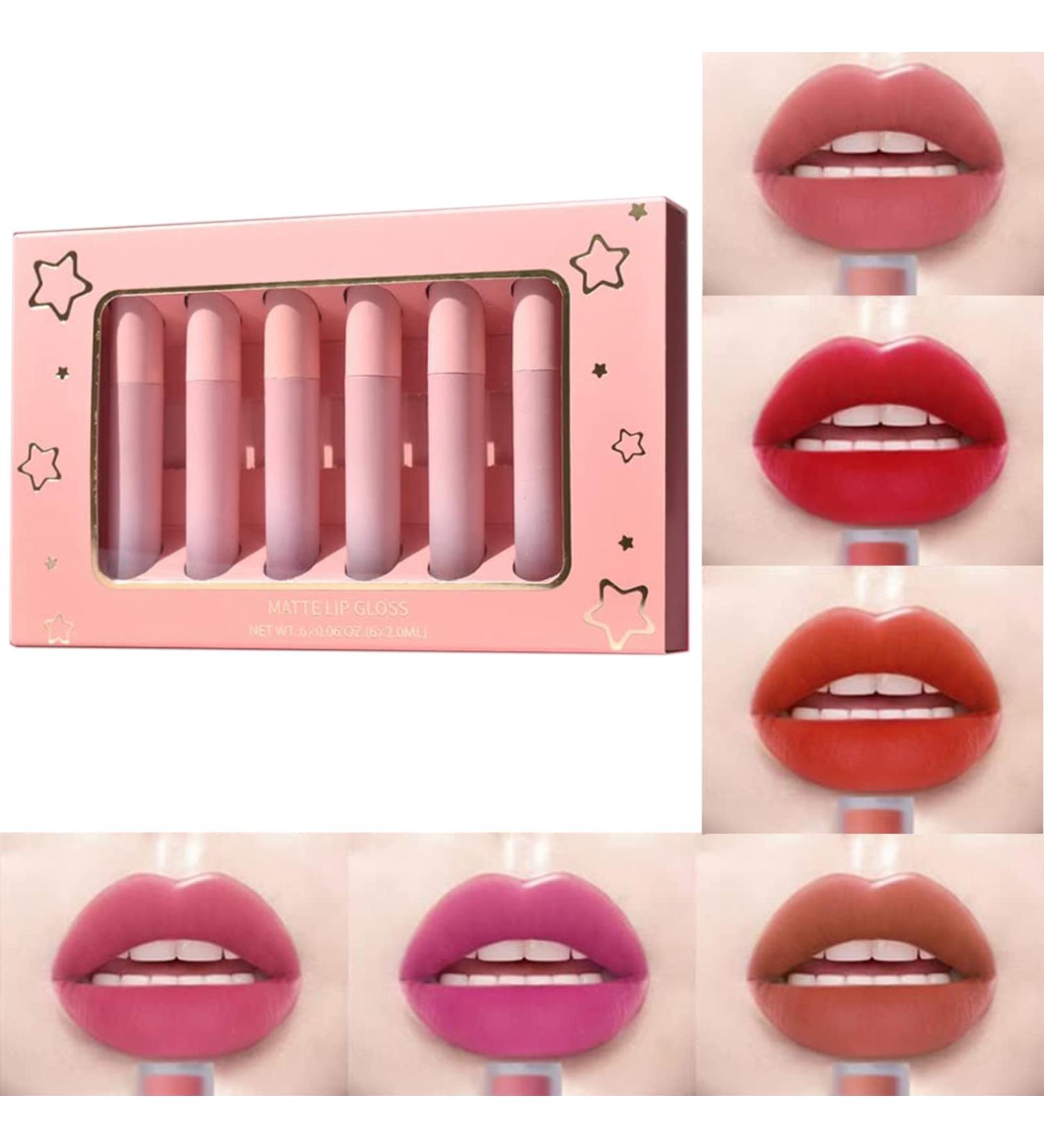 Colored Liquid Lipstick Set - 6 Velvet Matte Nude Pink Shades | Waterproof Long Lasting Non-Stick Cup Lip Gloss Kit | Perfect High Pigmented Makeup Gift for Women - Buy Online on GoSupps.com