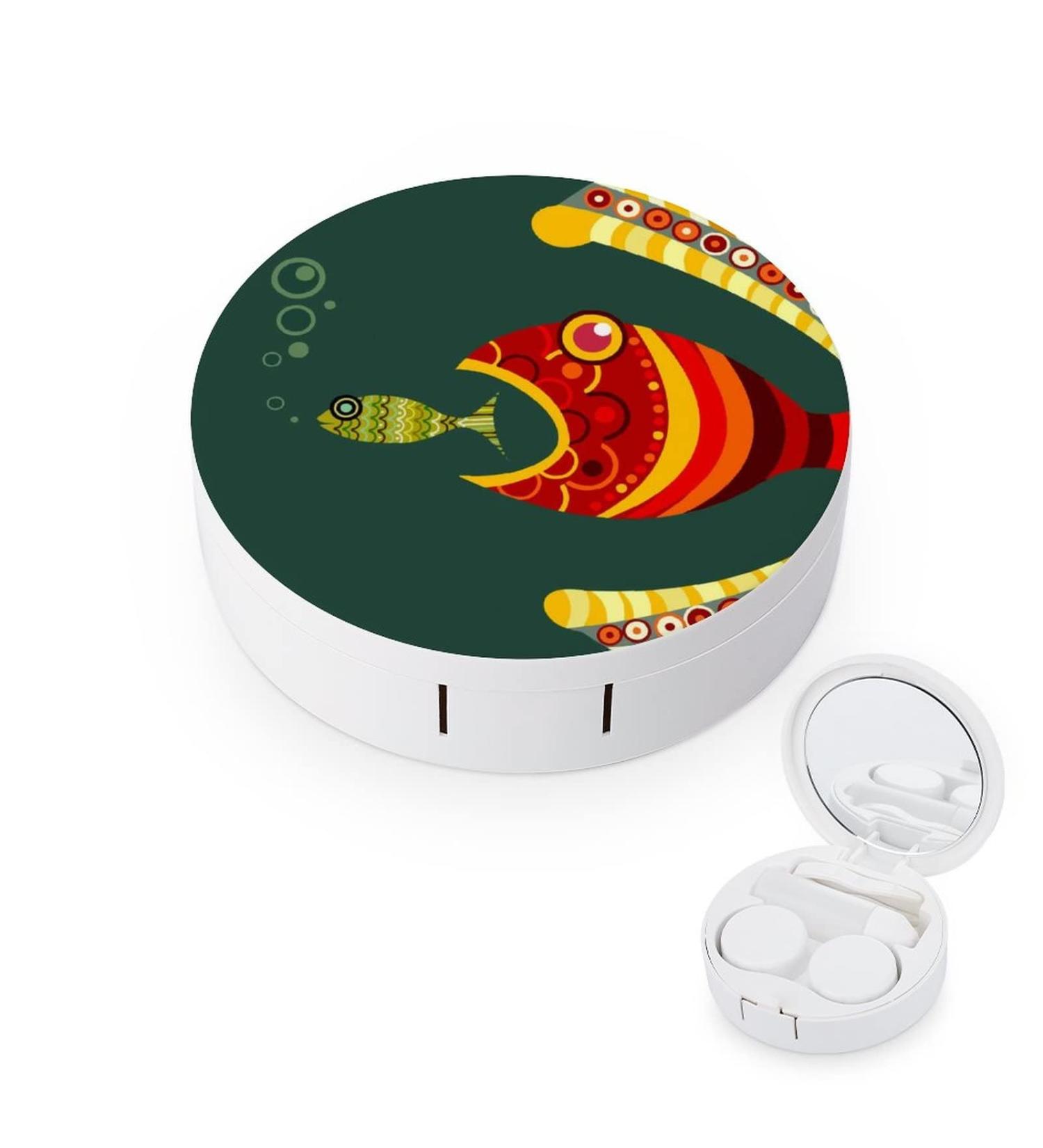 Funny Fish Round Case For Contact Lens Kit Storage Box with Mirror Printed - Buy Online on GoSupps.com