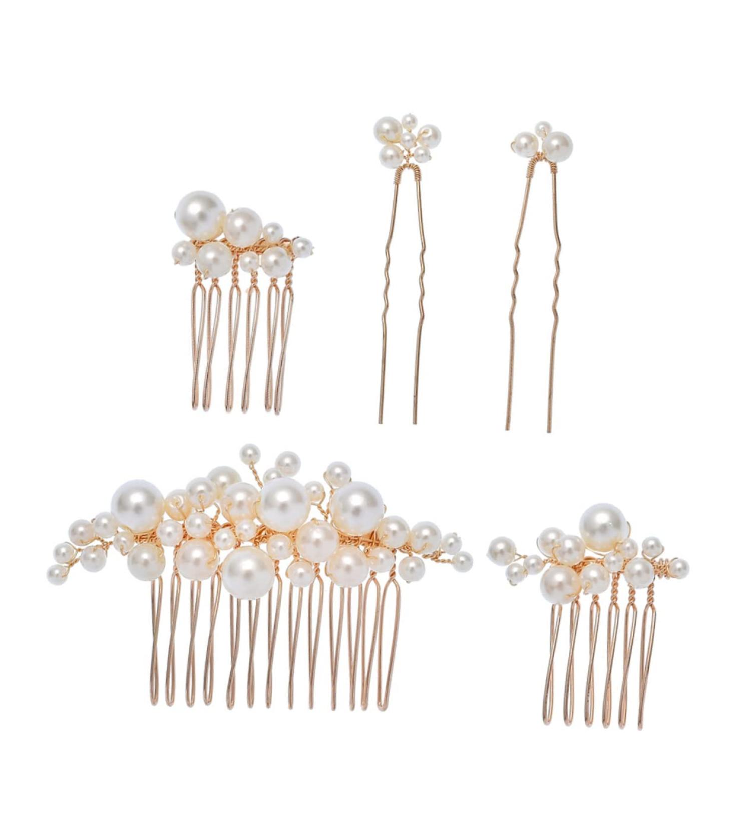 FRCOLOR Pearl Hair Comb 1 Set Bride Wedding Hairpin Hair Fork Zinc Alloy European Style Pearl Comb Clip - Buy Online on GoSupps.com