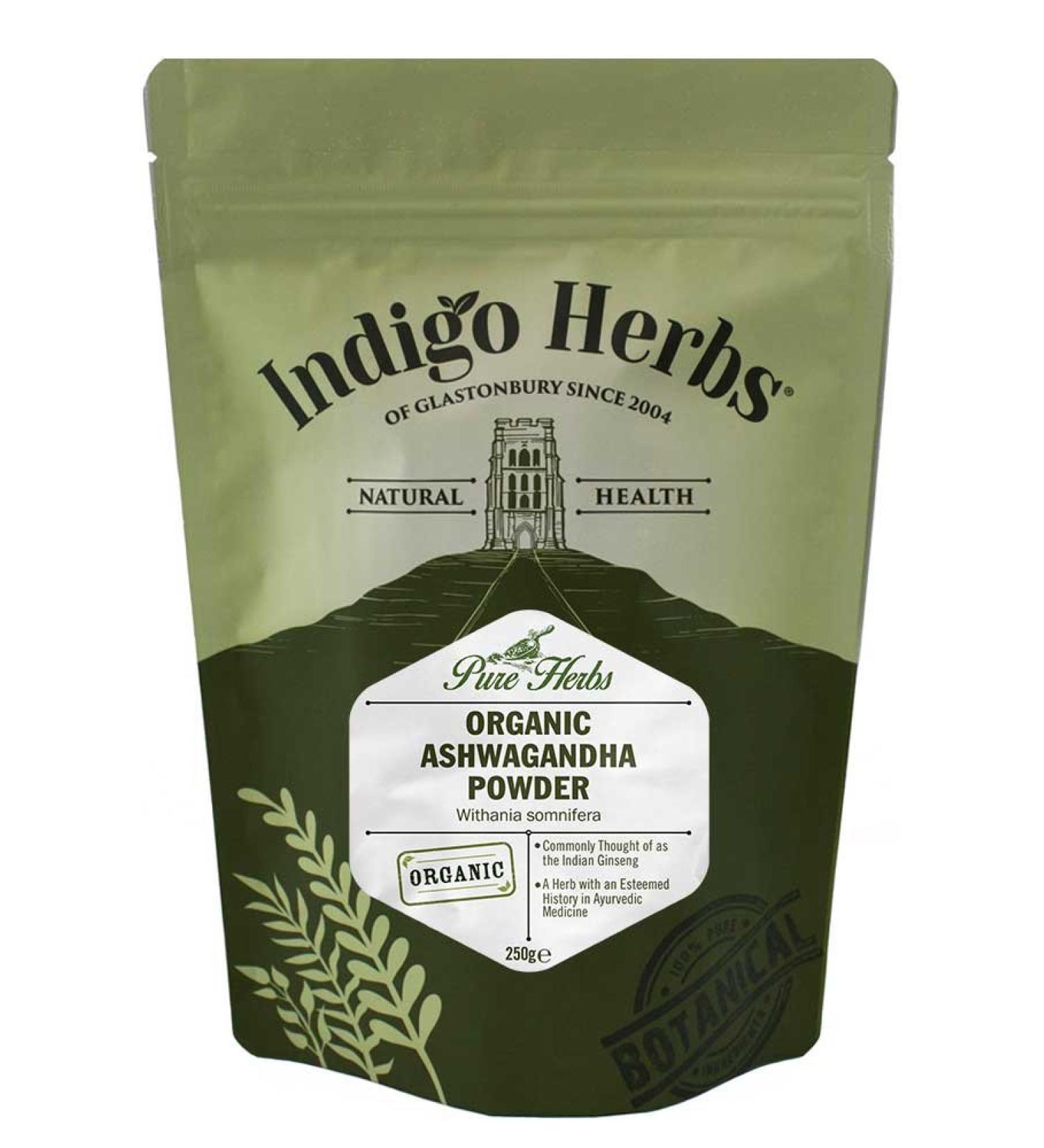 Indigo Herbs Organic Ashwagandha Powder 250g | Vegan & GMO-Free | Withania somnifera | Dried Raw 250g - Buy Online on GoSupps.com
