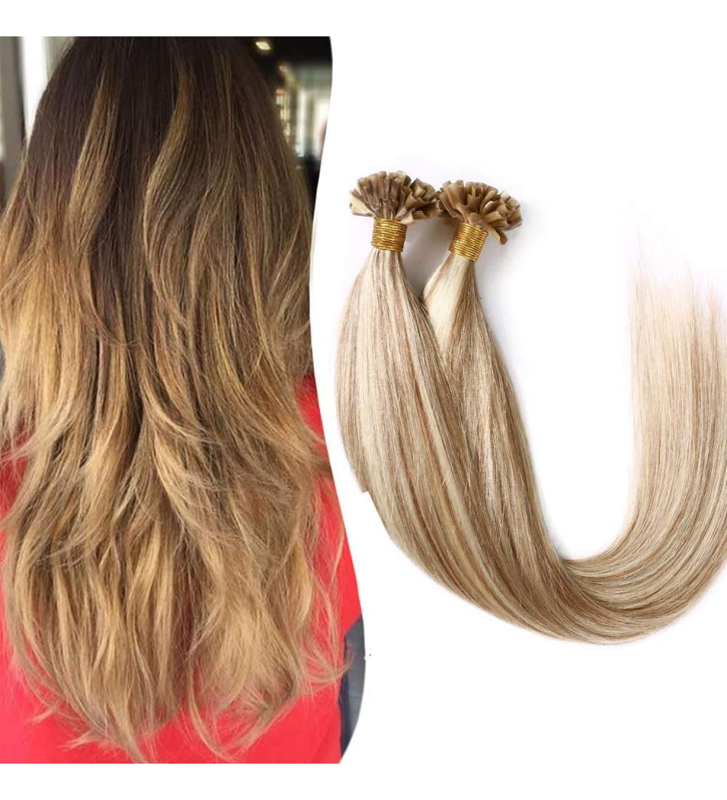 SEGO SONNGING 100% Remy Human Hair Extensions - 0.5g Strands U-Tip Glue 100 Strands #12P613 White Brown/Light Blond 40cm (50g) - International Shipping Available - Buy Online on GoSupps.com