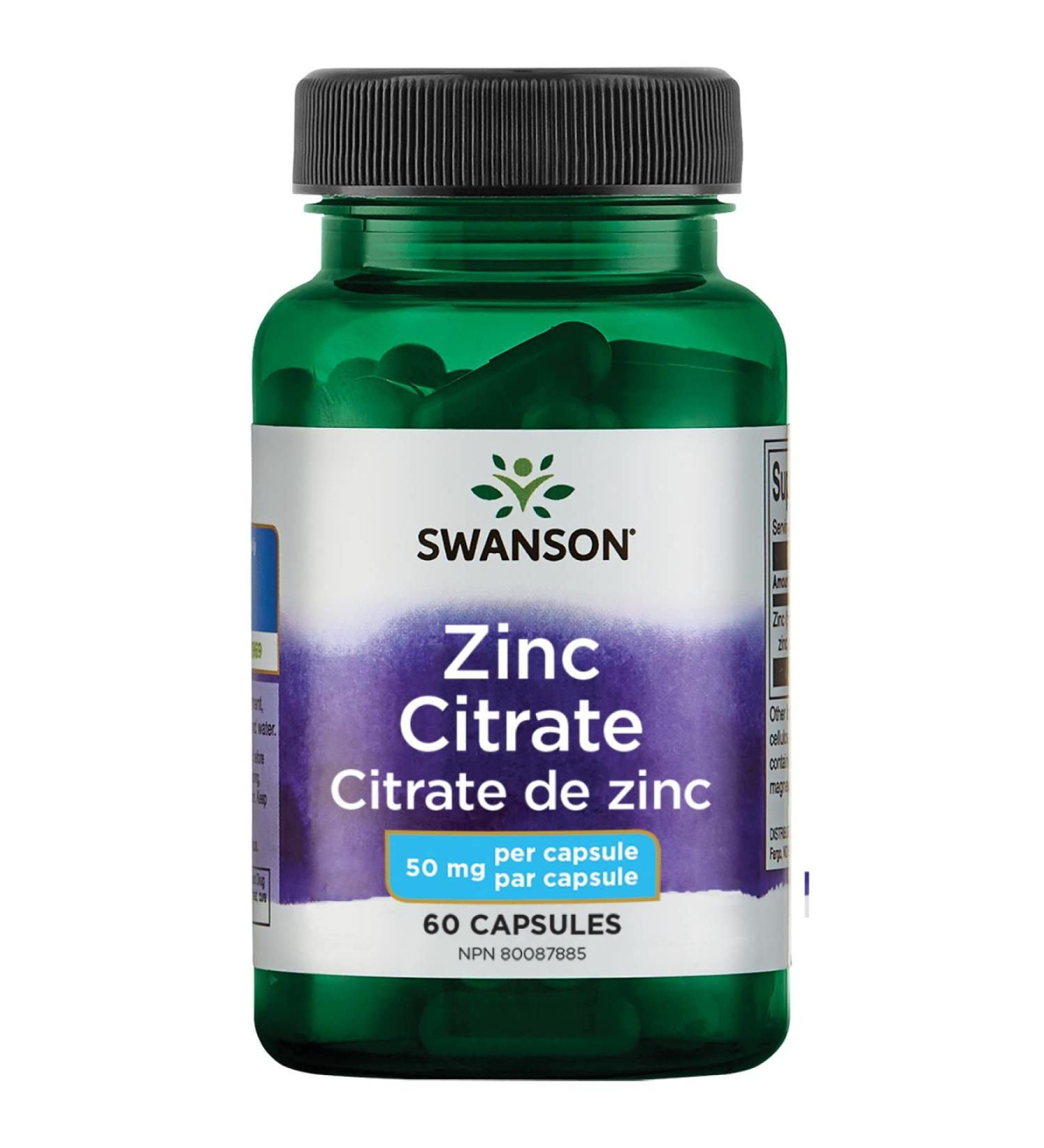 Swanson Zinc Citrate 50mg Immune Support & Prostate Health - 60 Capsules - Buy Online on GoSupps.com