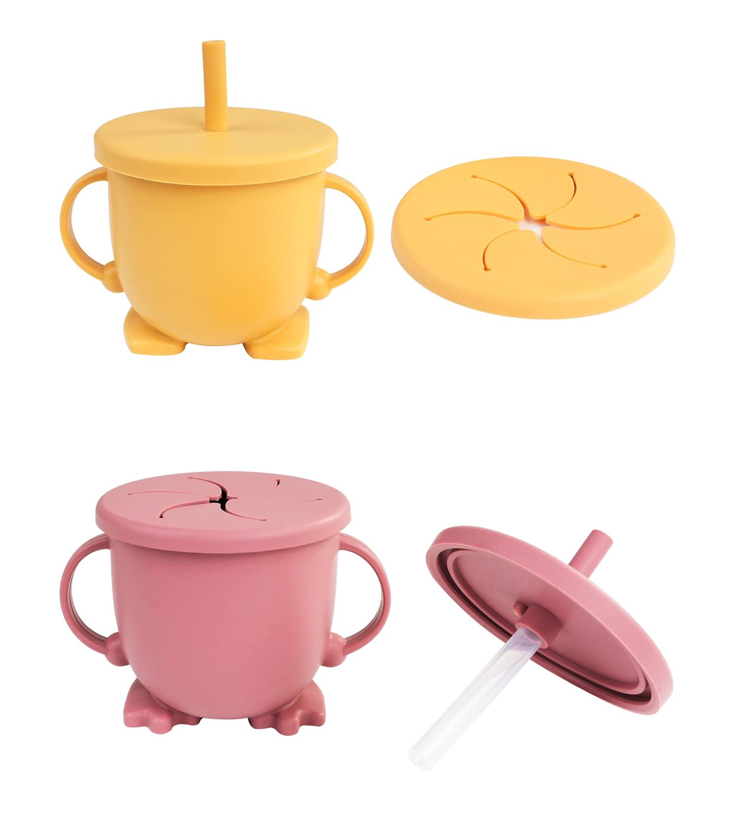 DUALFERV 2-in-1 Silicone Sippy Cup & Snack Containers | Baby Sippy Cups with Straws & Snack Lid | BPA Free | Infant & Toddler Training Cup | 6 Months - Buy Online on GoSupps.com