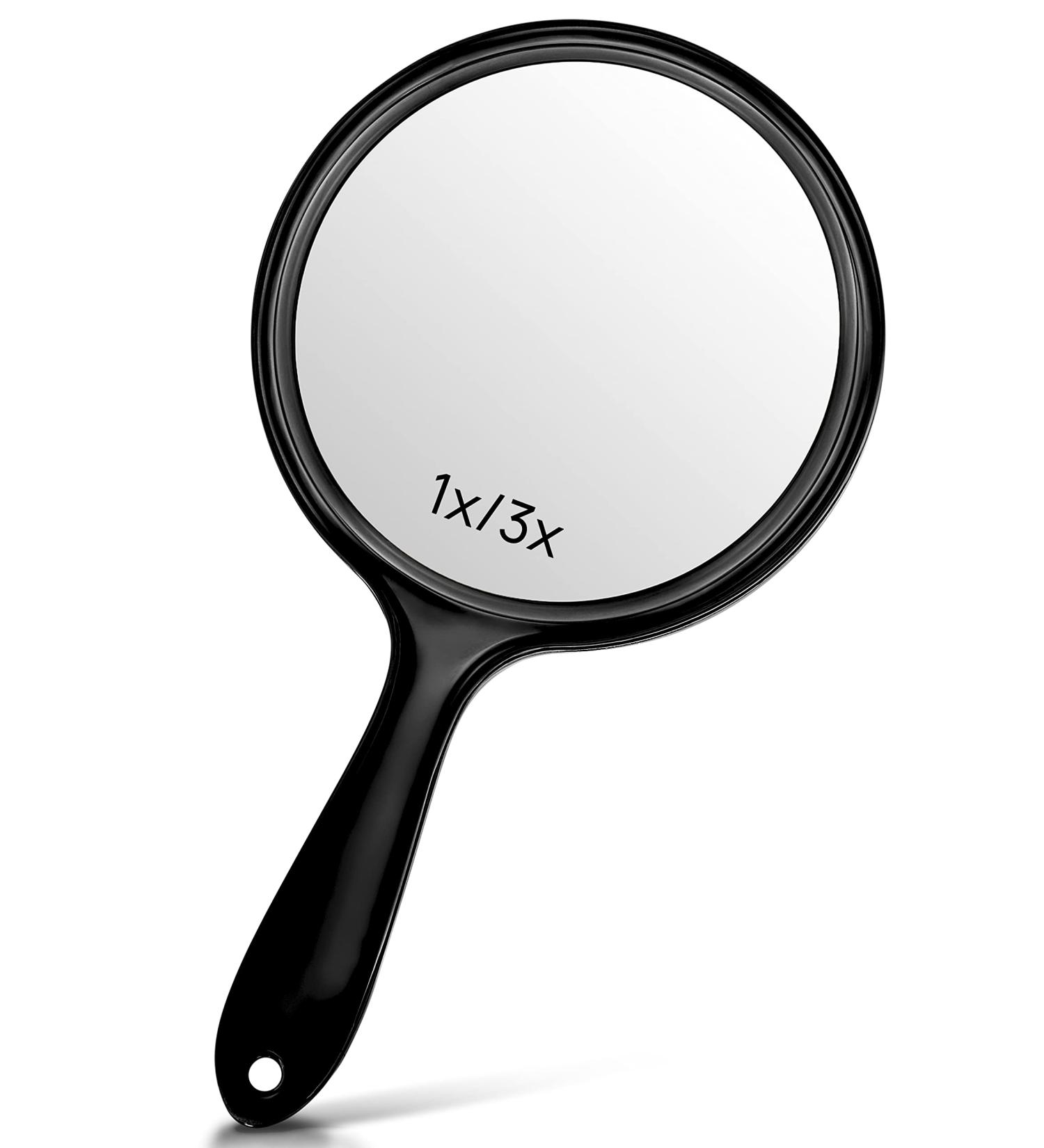OWBIA Double-Sided Handheld Mirror - 1X/3X Magnification for Makeup Transparent Black - Large Perfect for Travel & Home Use - Buy Online on GoSupps.com