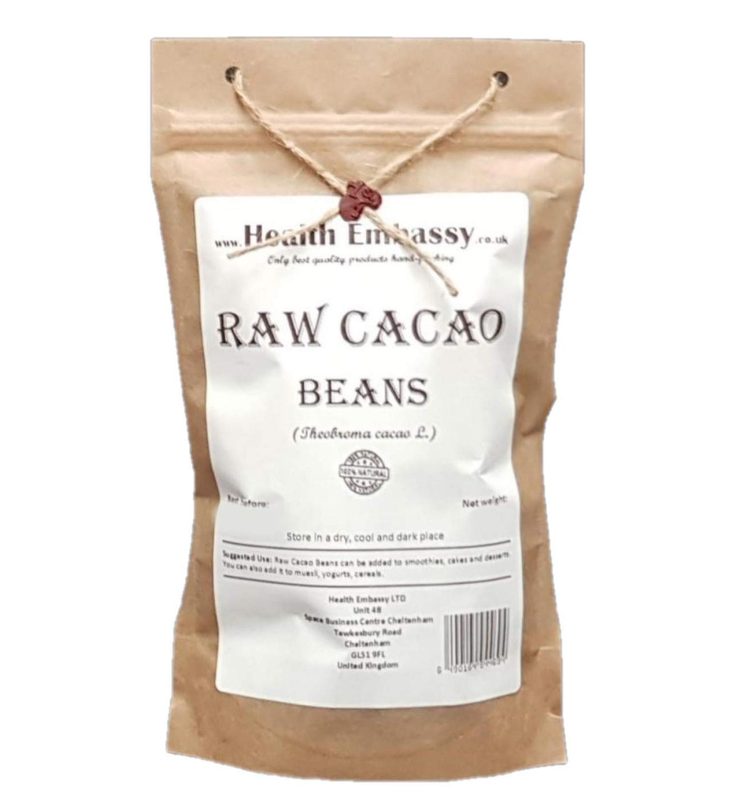 Health Embassy Raw Cacao Beans | Haricots de Cacao Crus | Theobroma cacao L (450g) - Buy Online on GoSupps.com