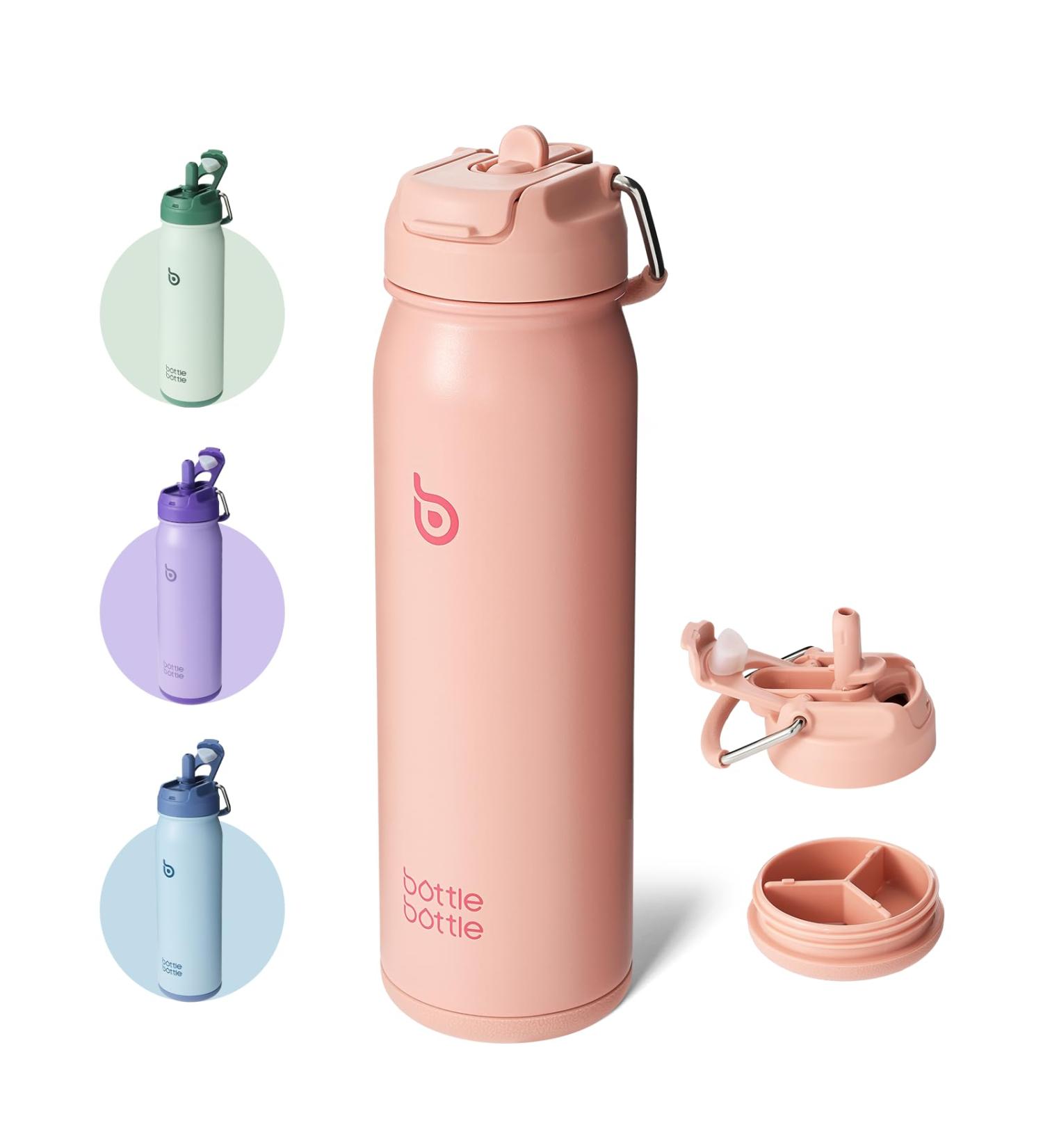 Buy BOTTLE BOTTLE Insulated Stainless Steel Sports Water Bottle with Straw & Pill Holder - Salmon Color | International Shipping Available - Buy Online on GoSupps.com
