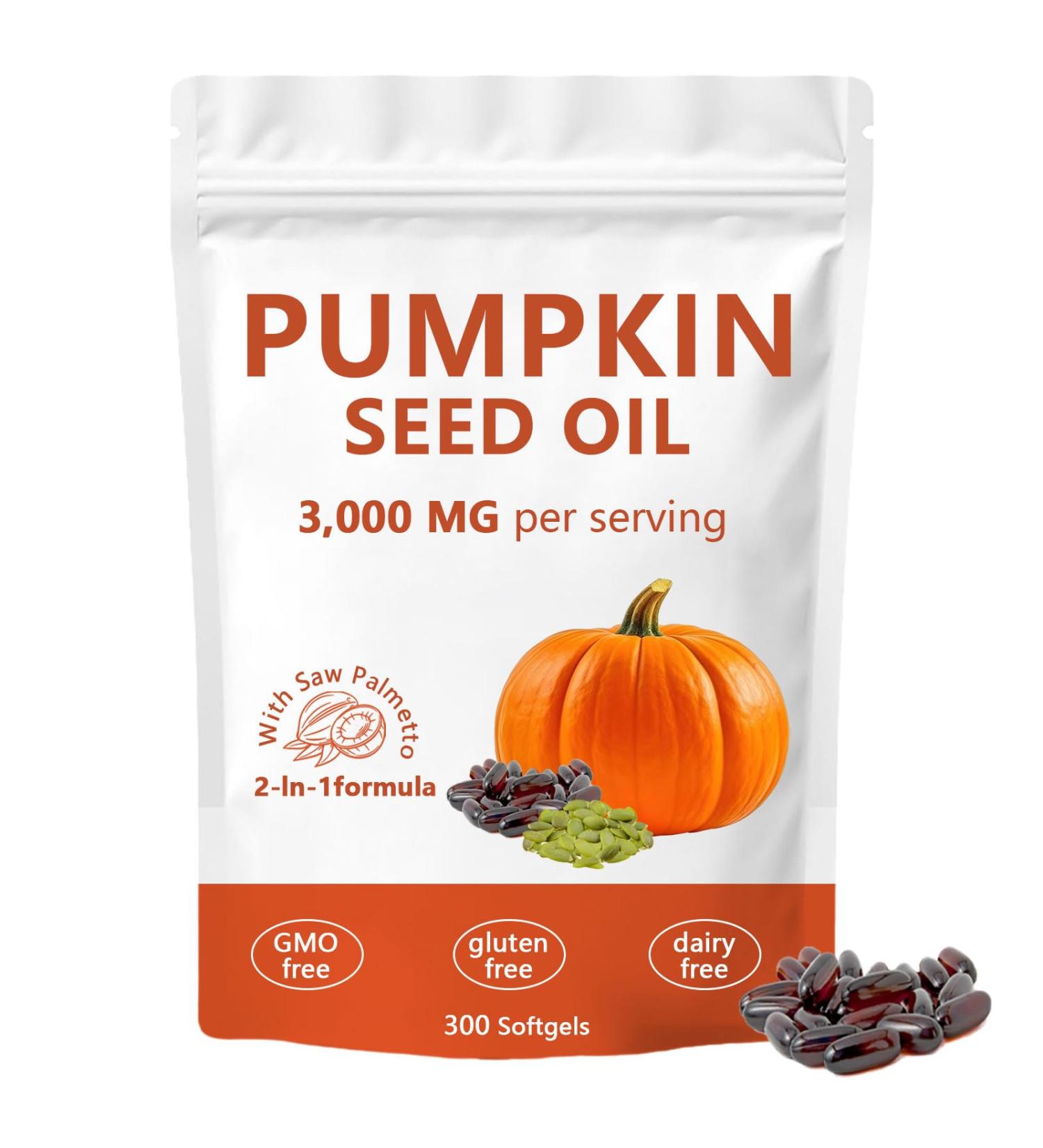 Pumpkin Seed Oil Capsules Pumpkin Seed Oil 2 in 1 with Saw Palmetto 3000mg Pure & Natural Supplement Hair Growth Skin Care - Non-GMO Gluten - Free 300 Softgels (1) - Buy Online on GoSupps.com