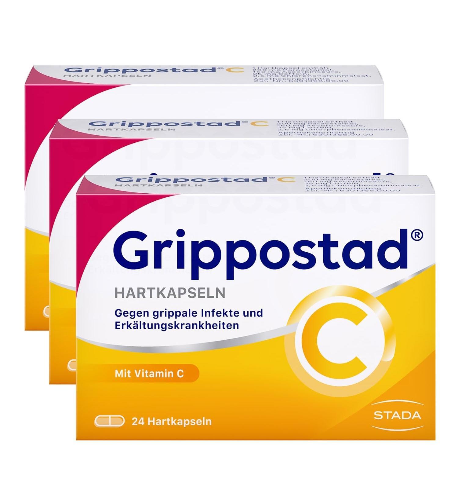 Grippostad C Flu Capsules - Paracetamol Vitamin C & Caffeine | 3x24 Hard Capsules for Cold Relief - Fast International Shipping - Buy Online on GoSupps.com