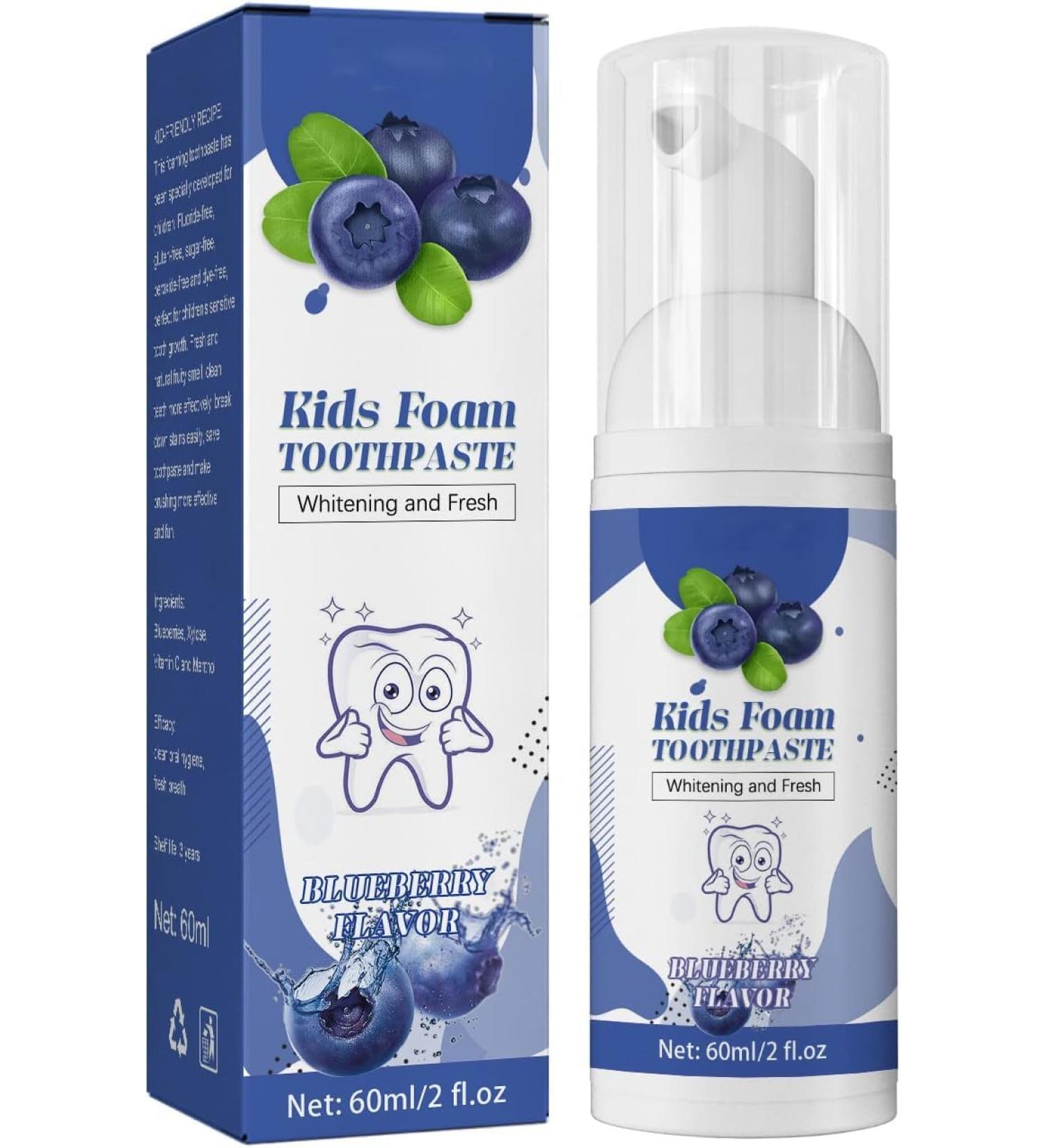 Foam Toothpaste Kids with Fruit Flavor Kids Foam Toothpaste with Low Fluoride Foaming Toothpaste and Mouthwash for Dental Care for Children 3 and Up (Blueberry) - Buy Online on GoSupps.com