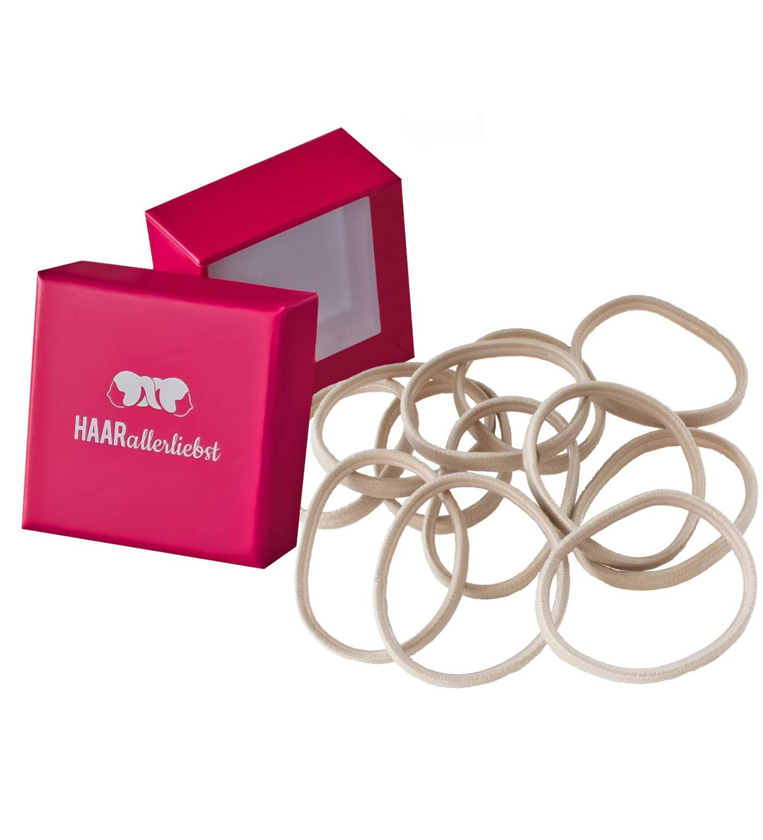 Hair-Like Hair Ties for Blonde Hair | 12 Beige Ties | 4.5cm Wide | Includes Pink Storage Box - Buy Online on GoSupps.com