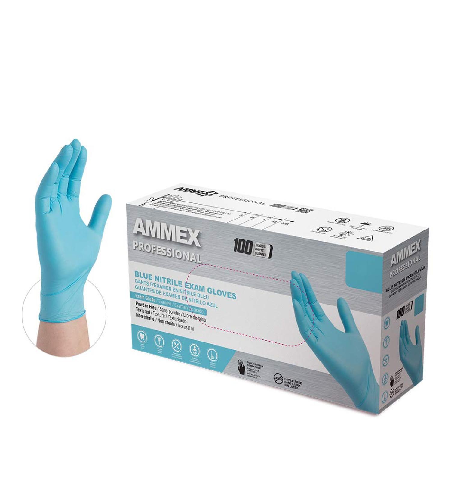 AMMEX Blue Nitrile Exam-Grade Gloves 3 Mil Latex & Powder Free | Medium | Pack of 100 - Buy Online on GoSupps.com