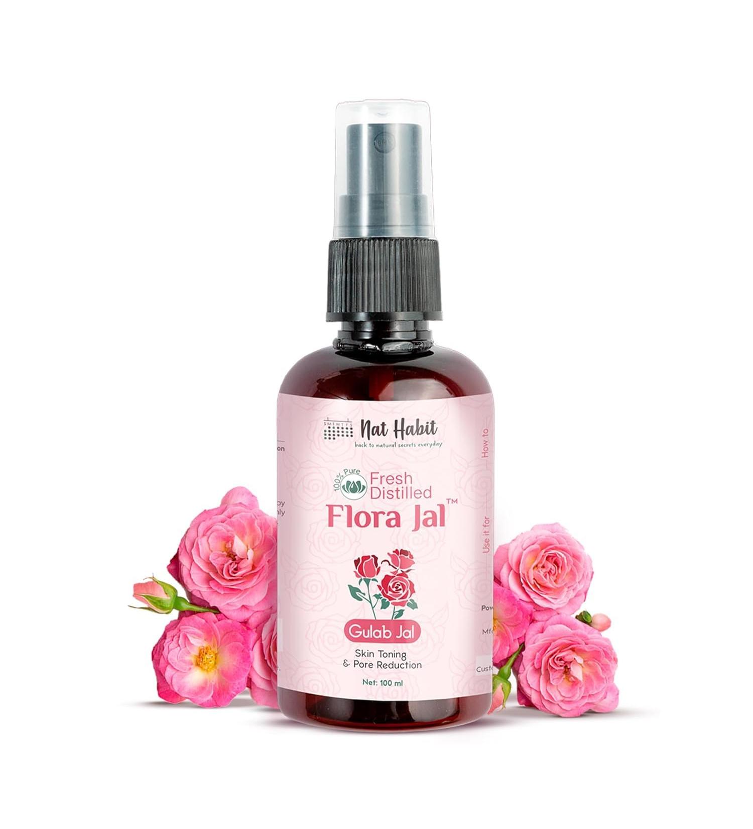 NAT Habit 100% Pure Gulab Jal - Rose Water - Toner Face-Mist Astringent & Face Spray - Ayurvedic Steam-Distilled for Oil-Control Skin Hydration (Pack of 1 100 ml) - Buy Online on GoSupps.com