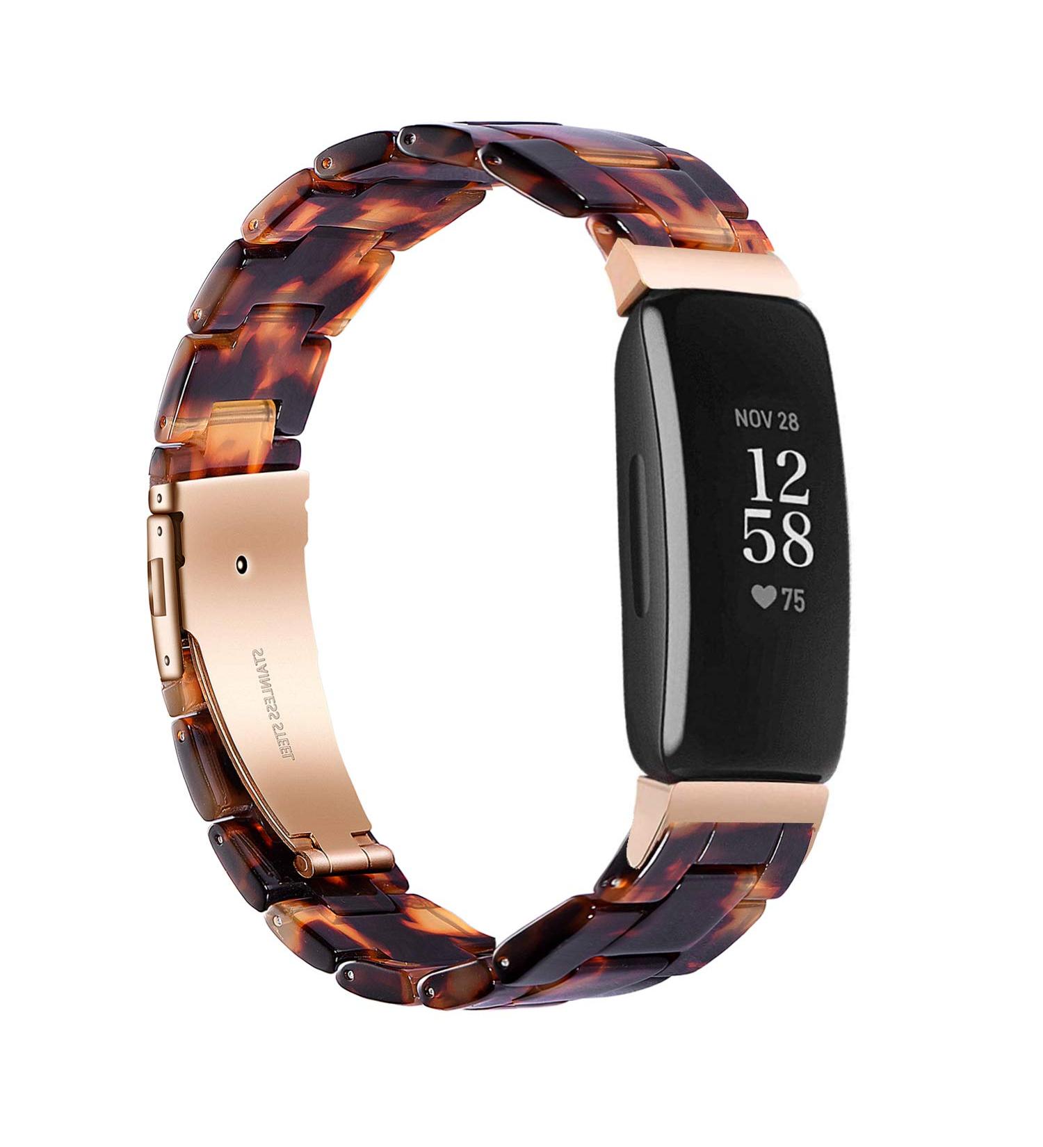 Wongeto Resin Band for Fitbit Inspire 2/Inspire/Inspire HR - Rose Gold+Tortoise | Stainless Steel Buckle Replacement for Women/Girls - Buy Online on GoSupps.com