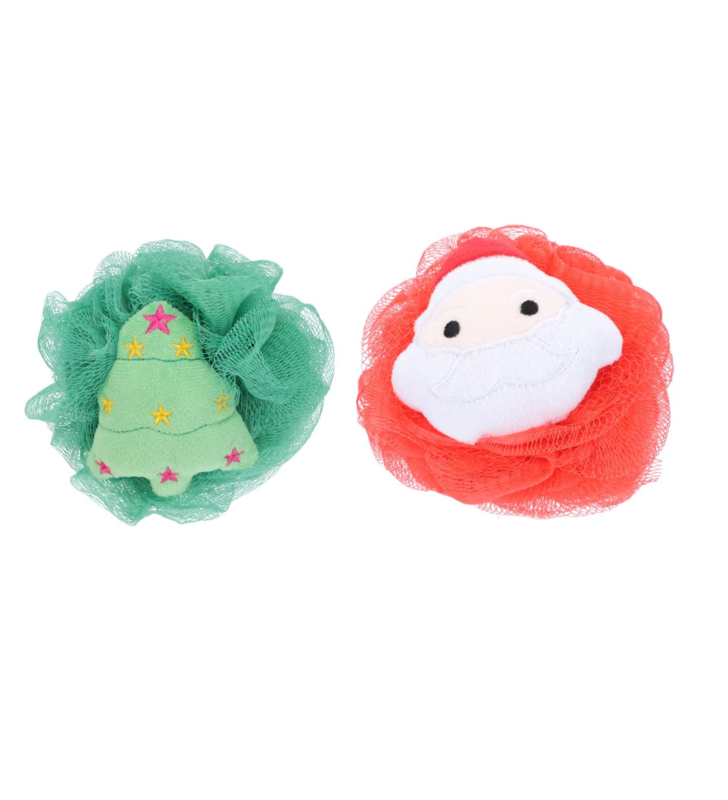 2pcs Christmas Bath Loofah Balls - Exfoliating Mesh Body Scrubber & Sponge for Shower - Fun Cartoon Design - Buy Online on GoSupps.com