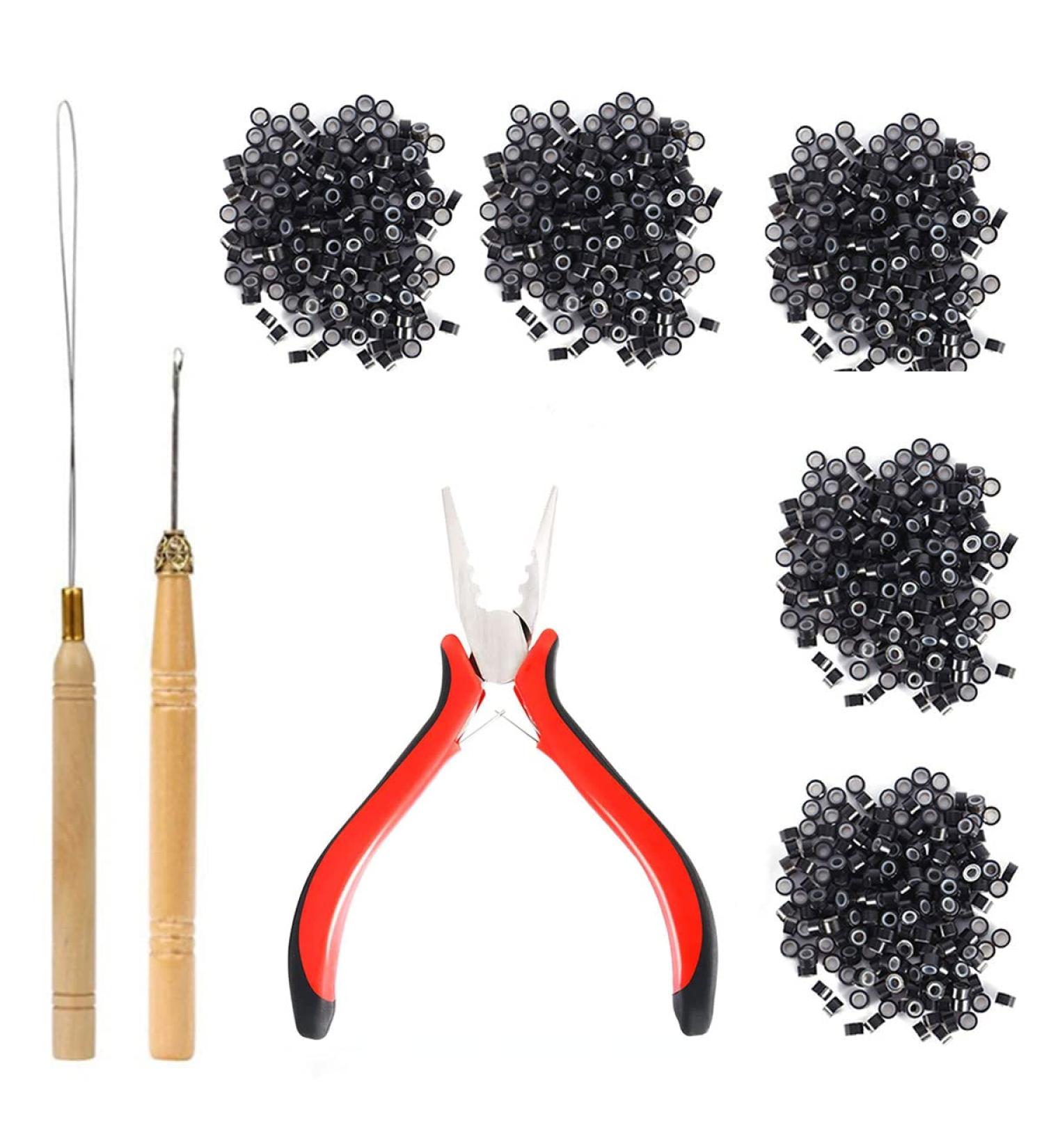 Professional Hair Extensions Tools Kit with 500 Micro Ring Beads, Plier, Hook Needle, Clips - for Fairy Hair Tinsel Strands - Buy Online on GoSupps.com