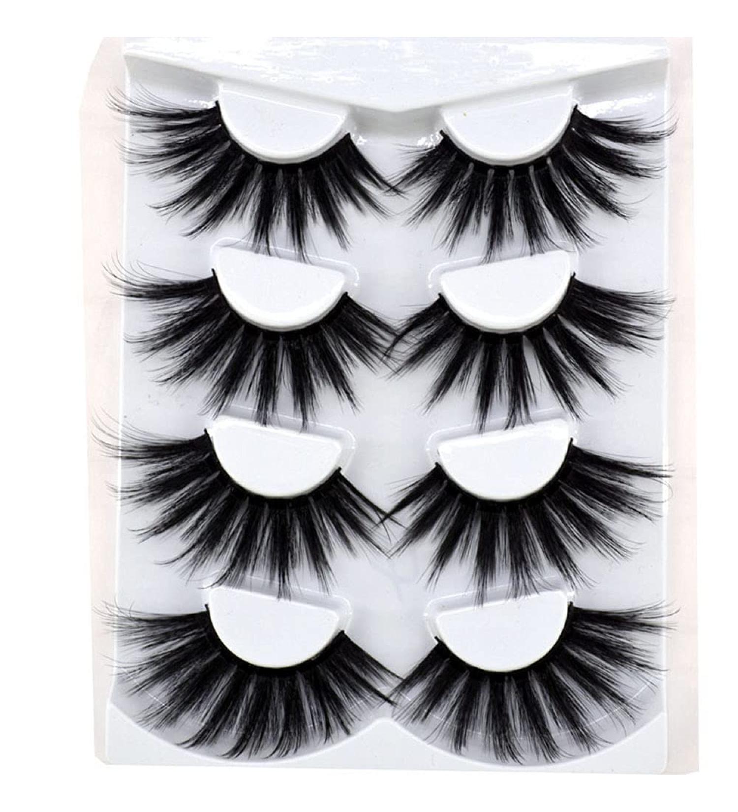 Buy NEW 4 Pairs 3D Mink Hair False Eyelashes | Criss-Cross Wispy & Fluffy 25-30mm Extensions | Handmade Eye Makeup Tools - Buy Online on GoSupps.com